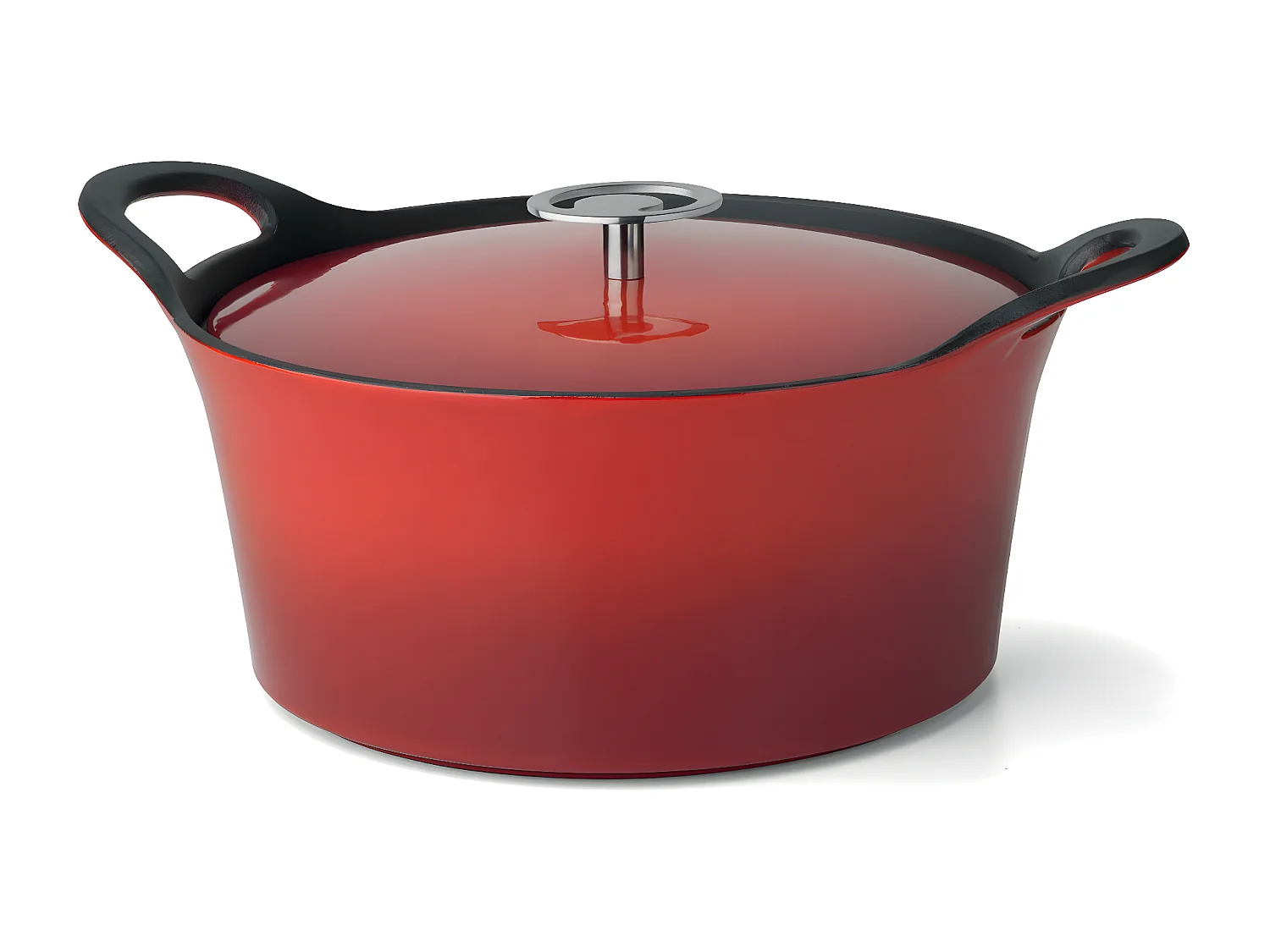 Volcan - Cocotte ronde 24cm fonte de fer émaillée rouge avec couvercle