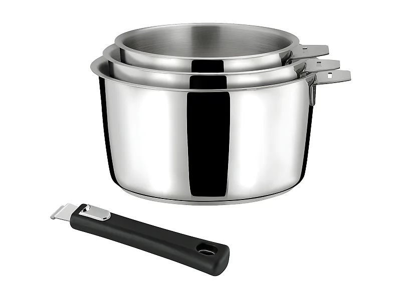 Malice - Série de 3 casseroles 16/18/20cm inox avec poignée noire
