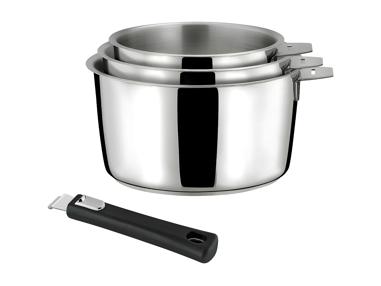 Malice - Série de 3 casseroles 16/18/20cm inox avec poignée noire