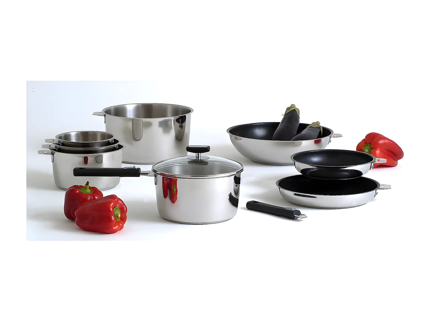 Malice - Série de 3 casseroles 16/18/20cm inox avec poignée noire