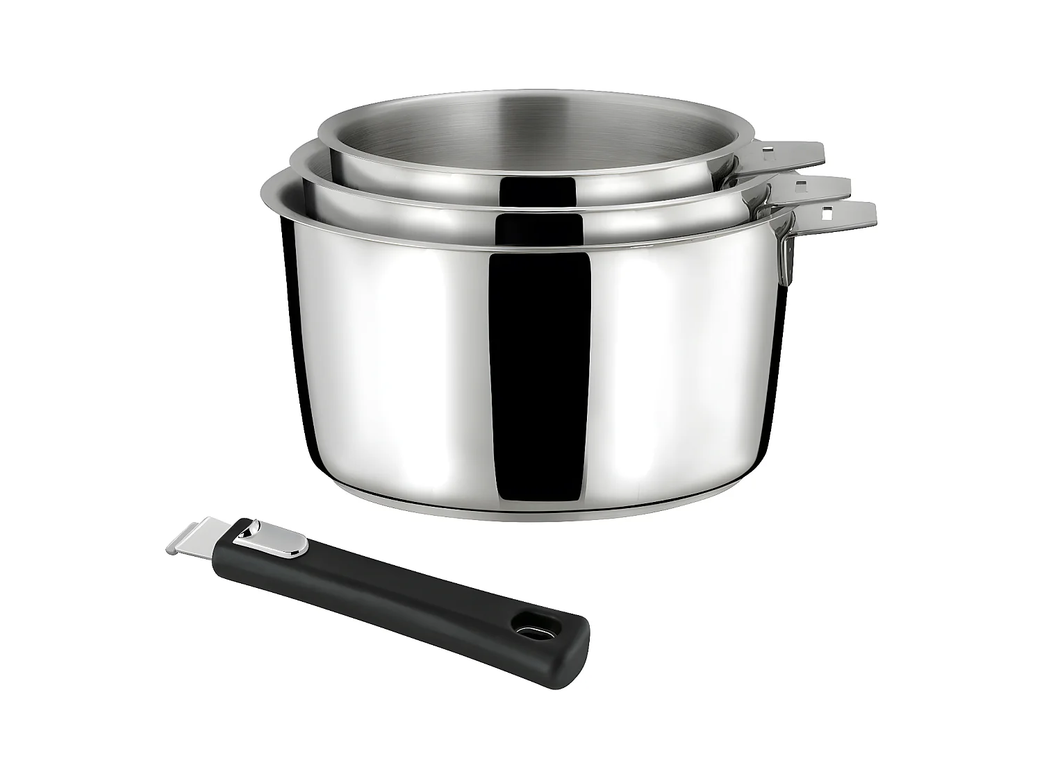 Malice - Série de 3 casseroles 16/18/20cm inox avec poignée noire