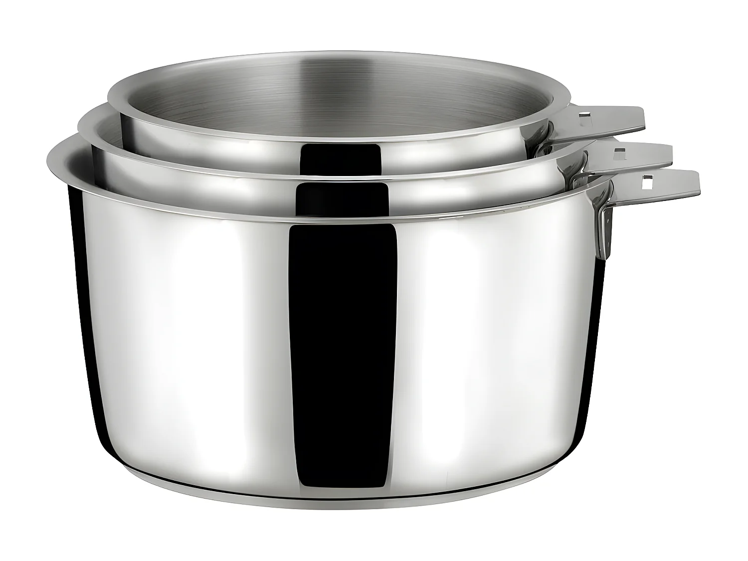 Malice - Série de 3 casseroles 16/18/20cm inox avec poignée noire