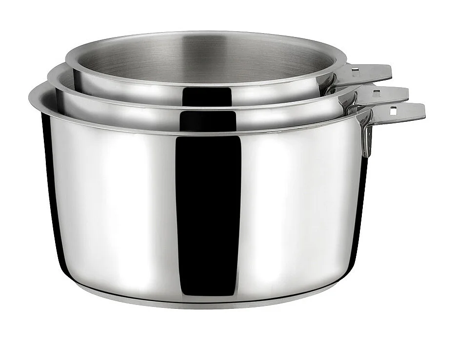 Malice - Série de 3 casseroles 16/18/20cm inox avec poignée noire