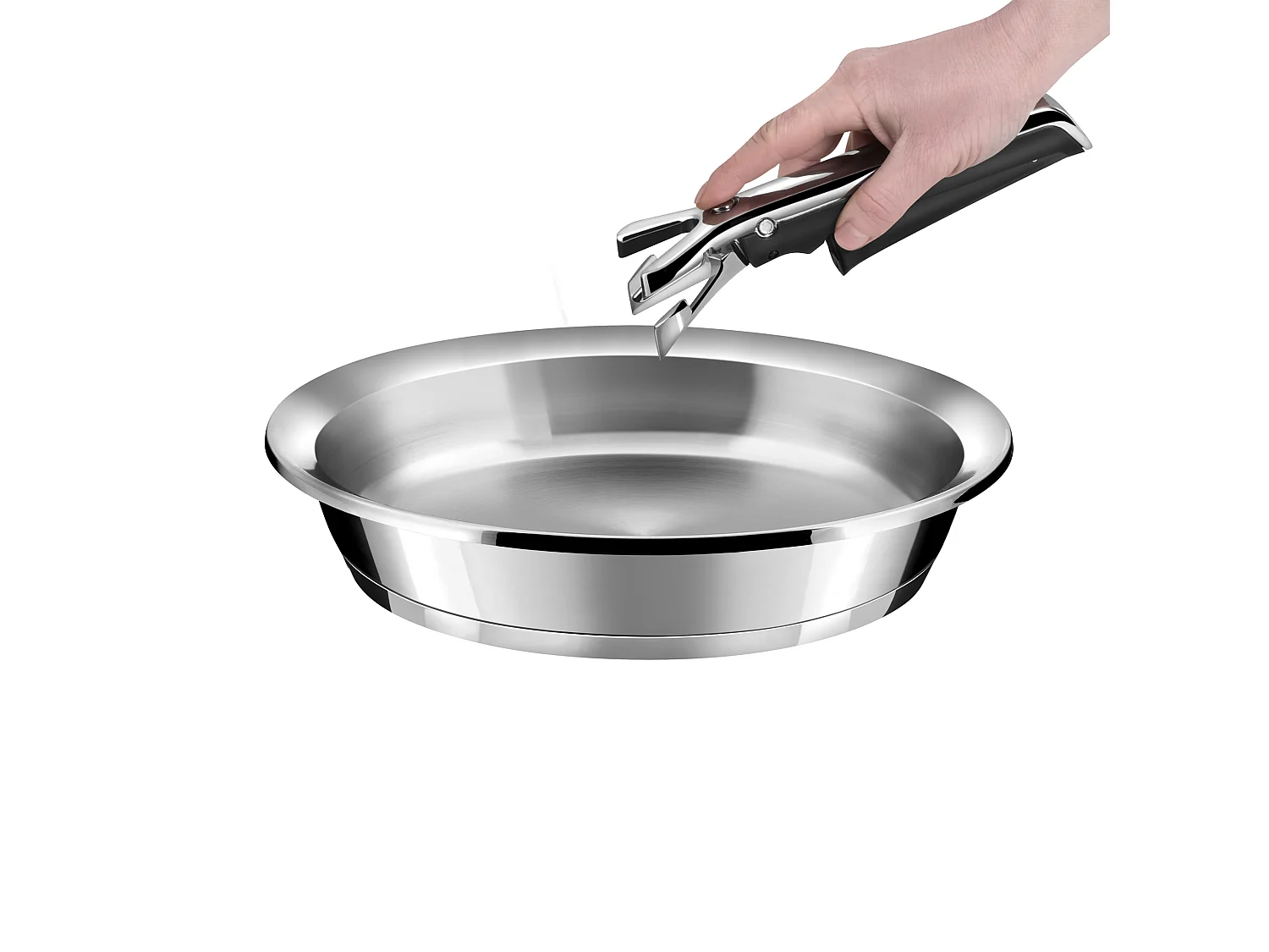 Ycône - Poêle 24 cm inox finition miroir avec poignée amovible
