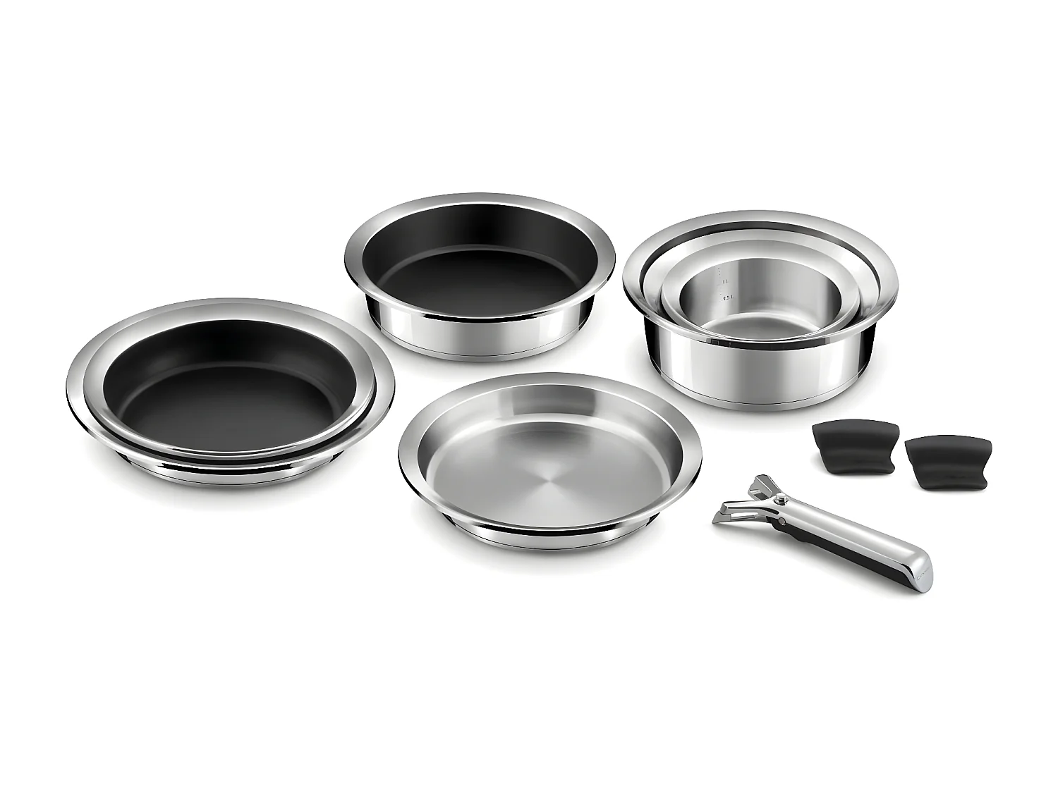 Ycône - Poêle 24 cm inox finition miroir avec poignée amovible