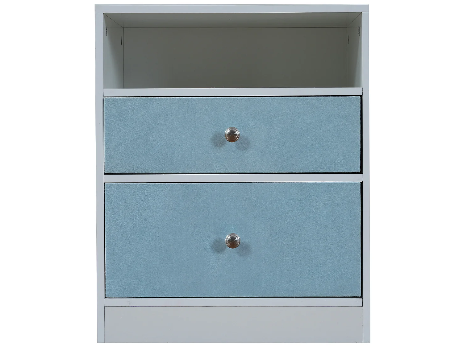 Nachtkastje - 2 lades en 1 nis - hout + fluweel - Kleur: Wit en blauw