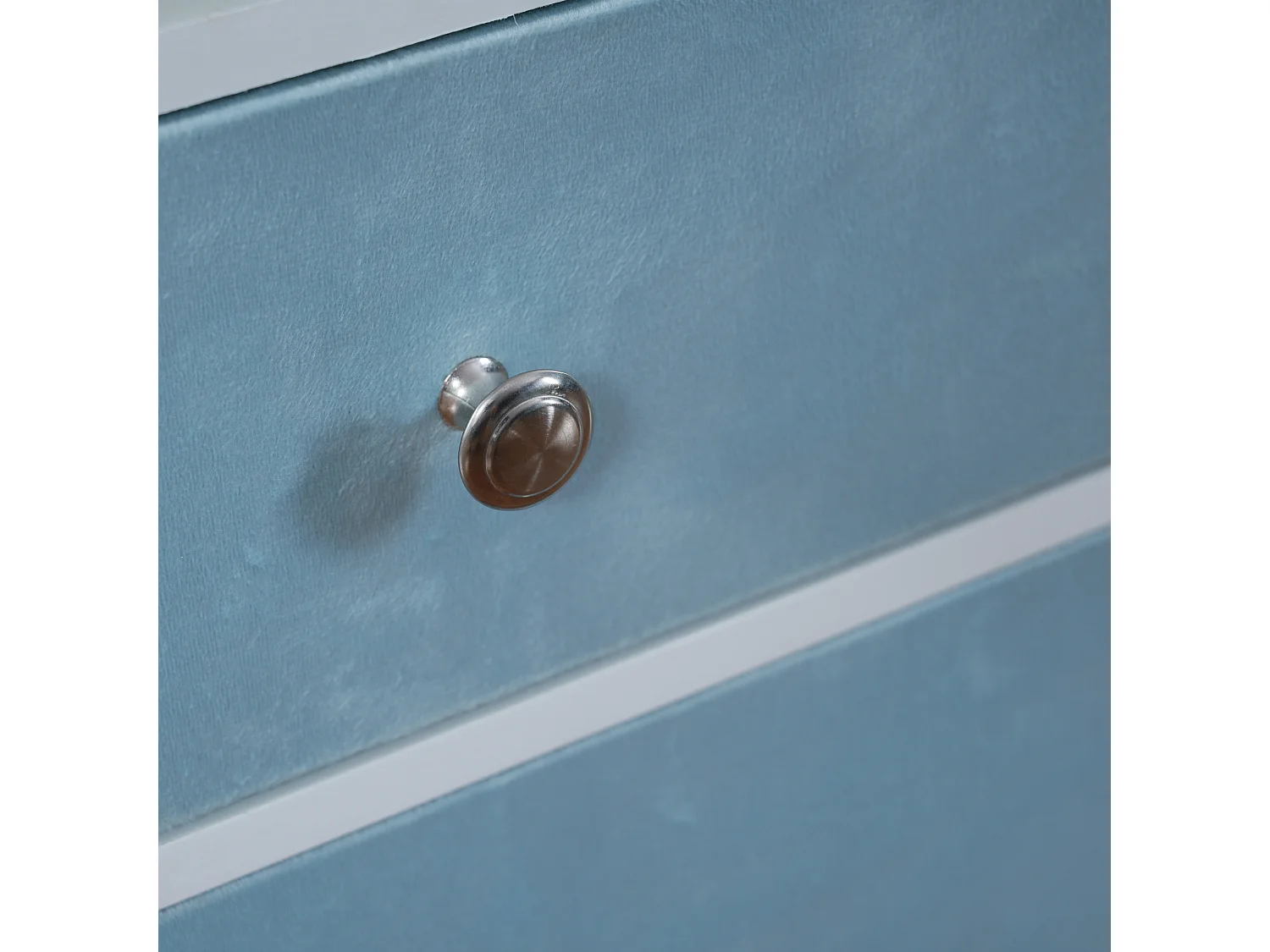 Nachtkastje - 2 lades en 1 nis - hout + fluweel - Kleur: Wit en blauw