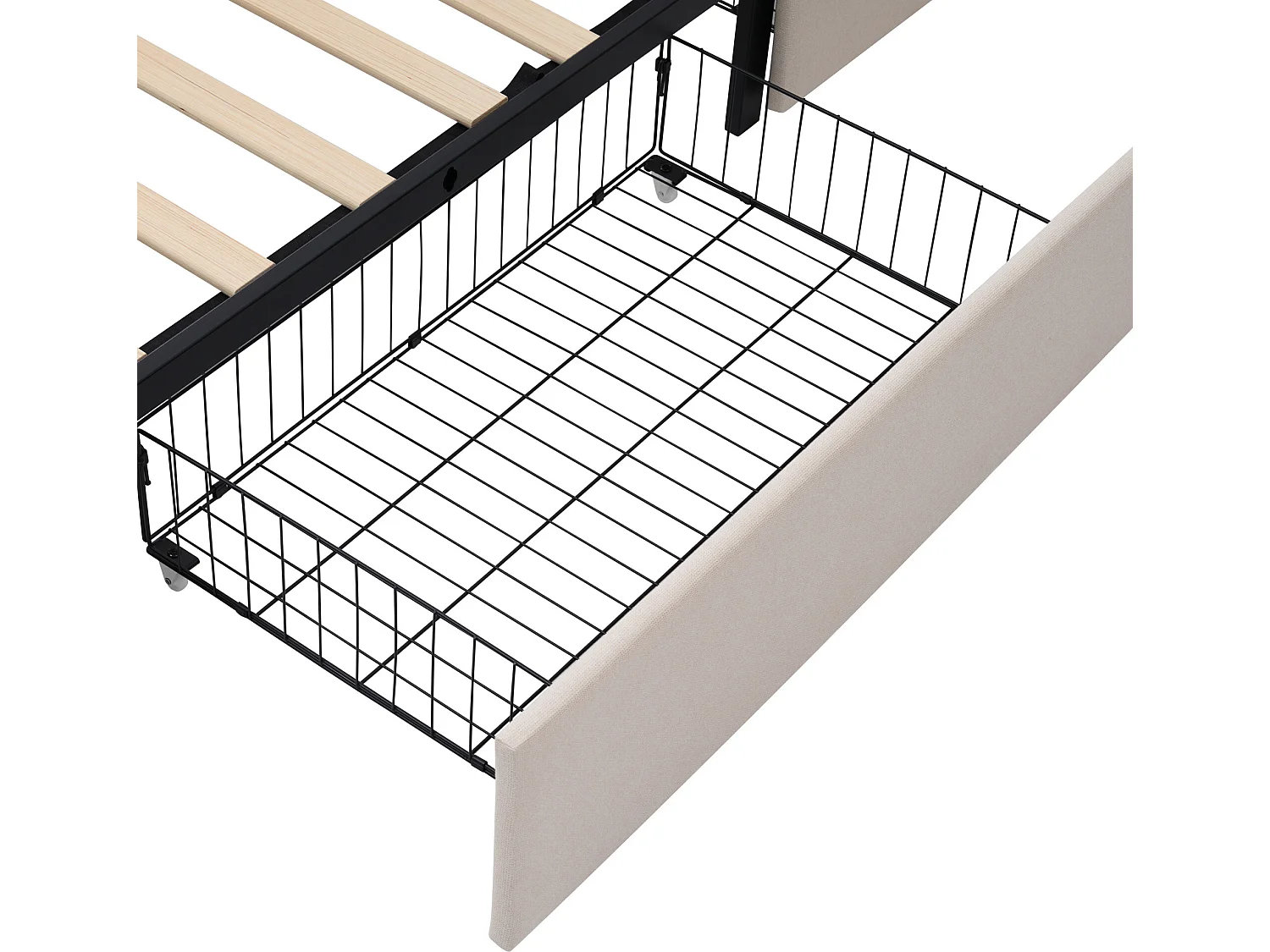 Bed met verstelbaar hoofdeinde - 140 x 200 cm - 4 lades - LED's - Linnen stof - beige kleur