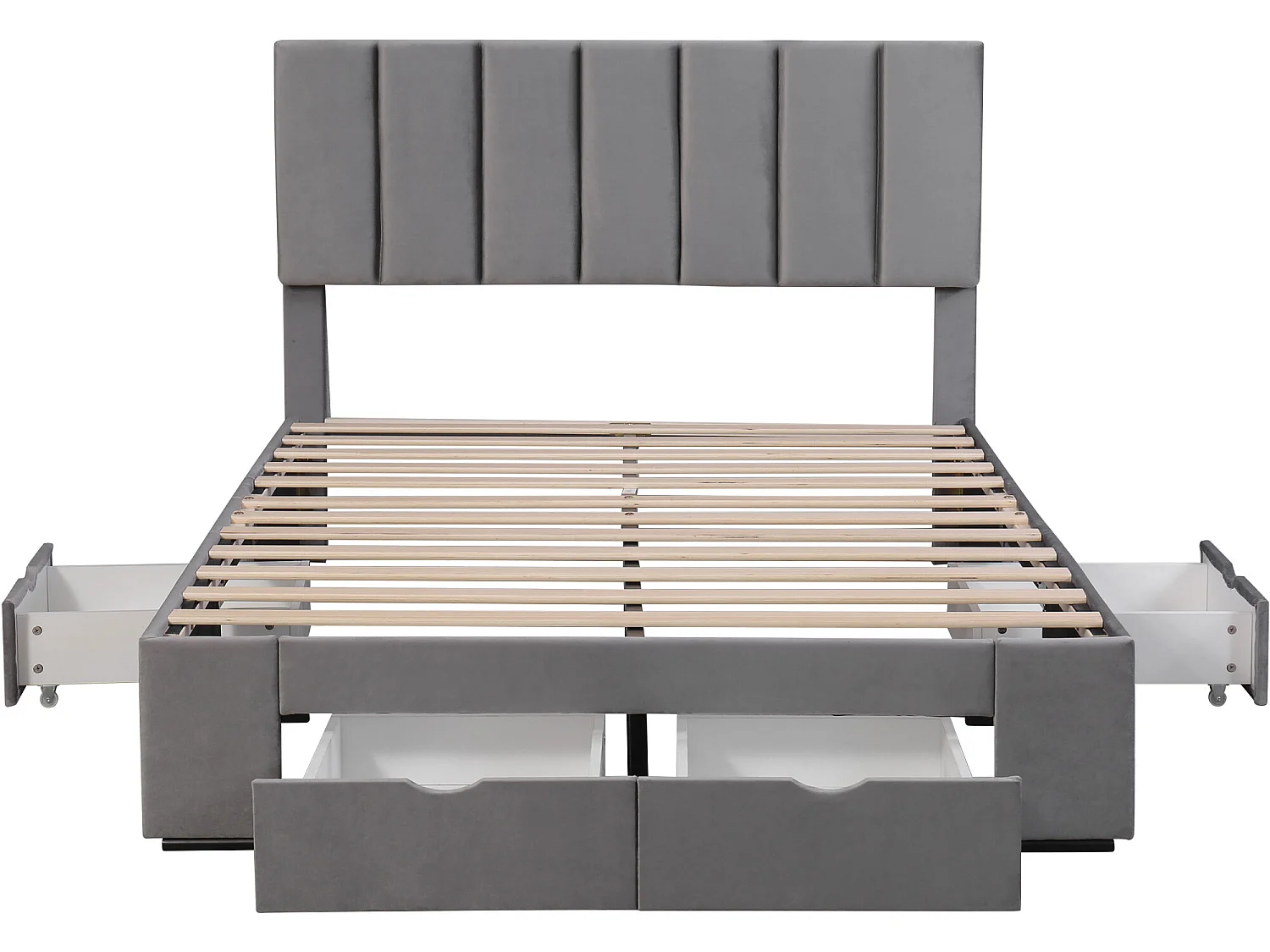 Bed met hoofdeinde - 140 x 200 cm - 4 lades - fluweel - lattenbodem - kleur grijs