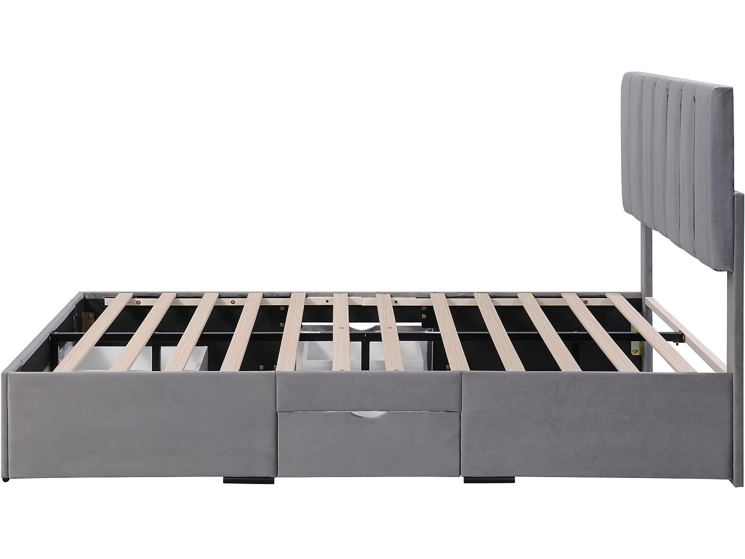 Bed met hoofdeinde - 140 x 200 cm - 4 lades - fluweel - lattenbodem - kleur grijs