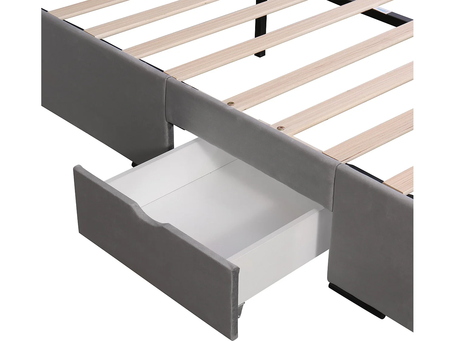 Bed met hoofdeinde - 140 x 200 cm - 4 lades - fluweel - lattenbodem - kleur grijs