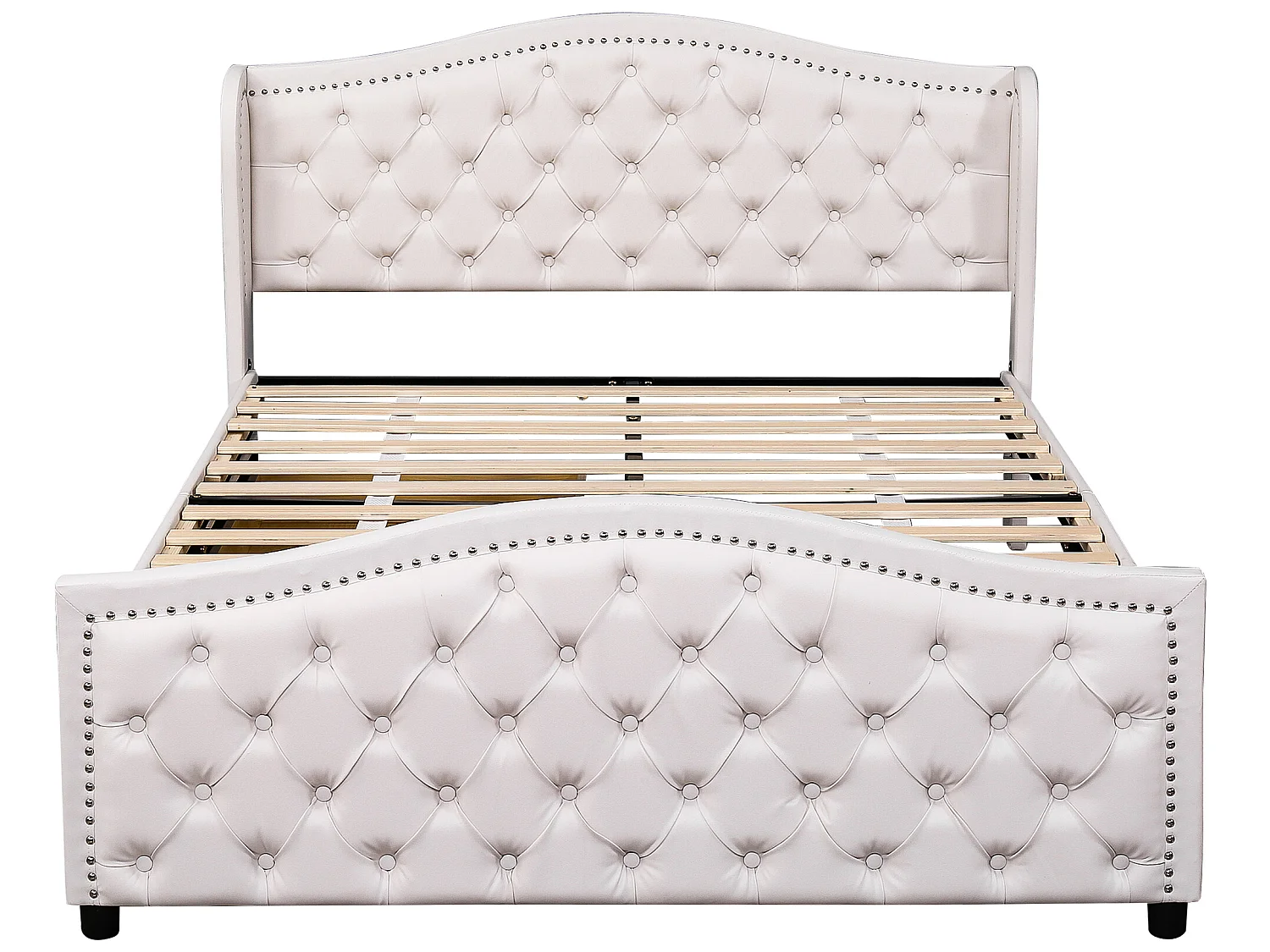 Cama con cabecero - 140 x 200 cm - 2 cajones - PU - somier de láminas - color blanco