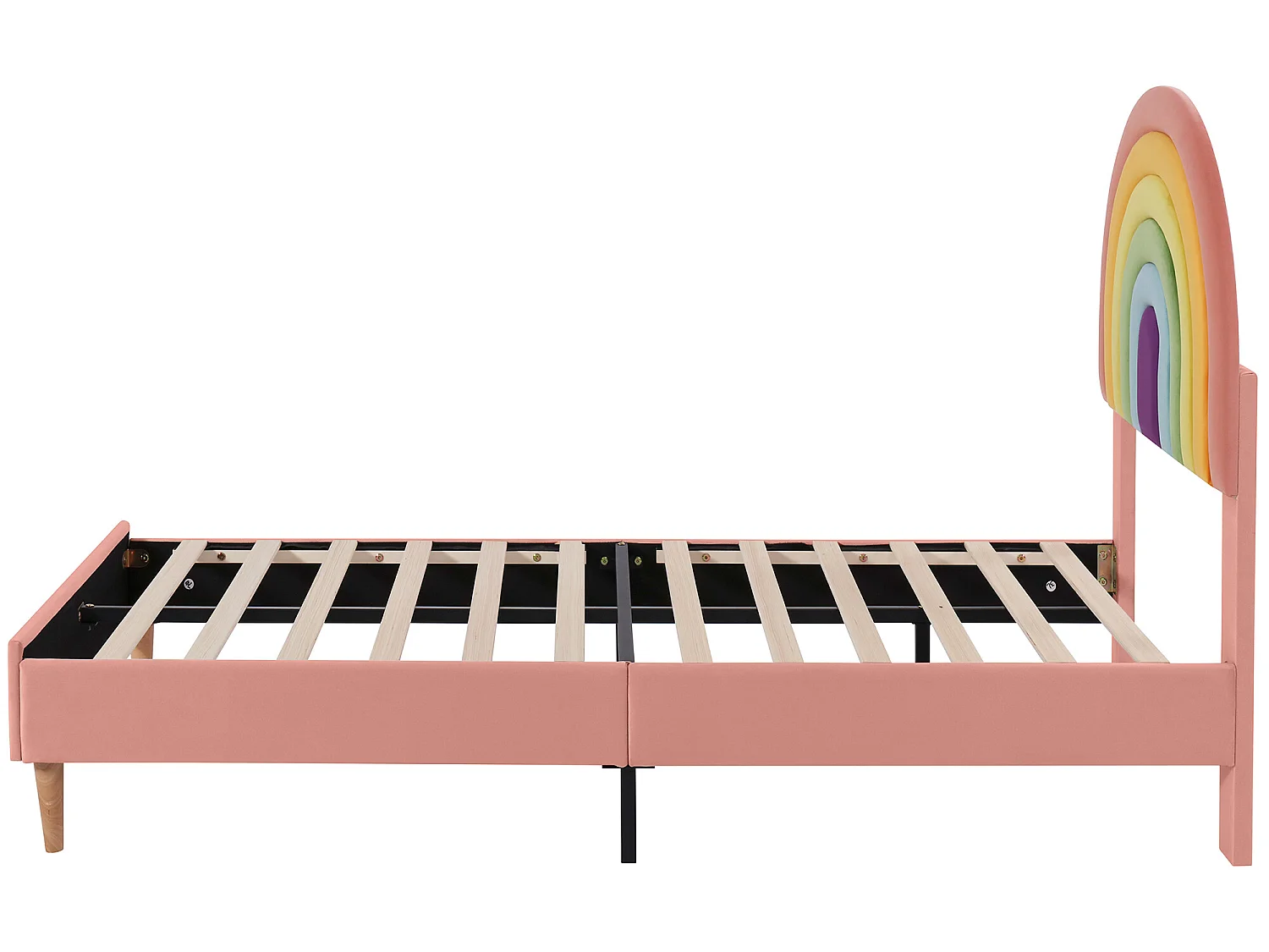 Łóżko z regulowanym zagłówkiem - 140 x 200 cm - aksamit - stelaż listwowy - kolor różowy