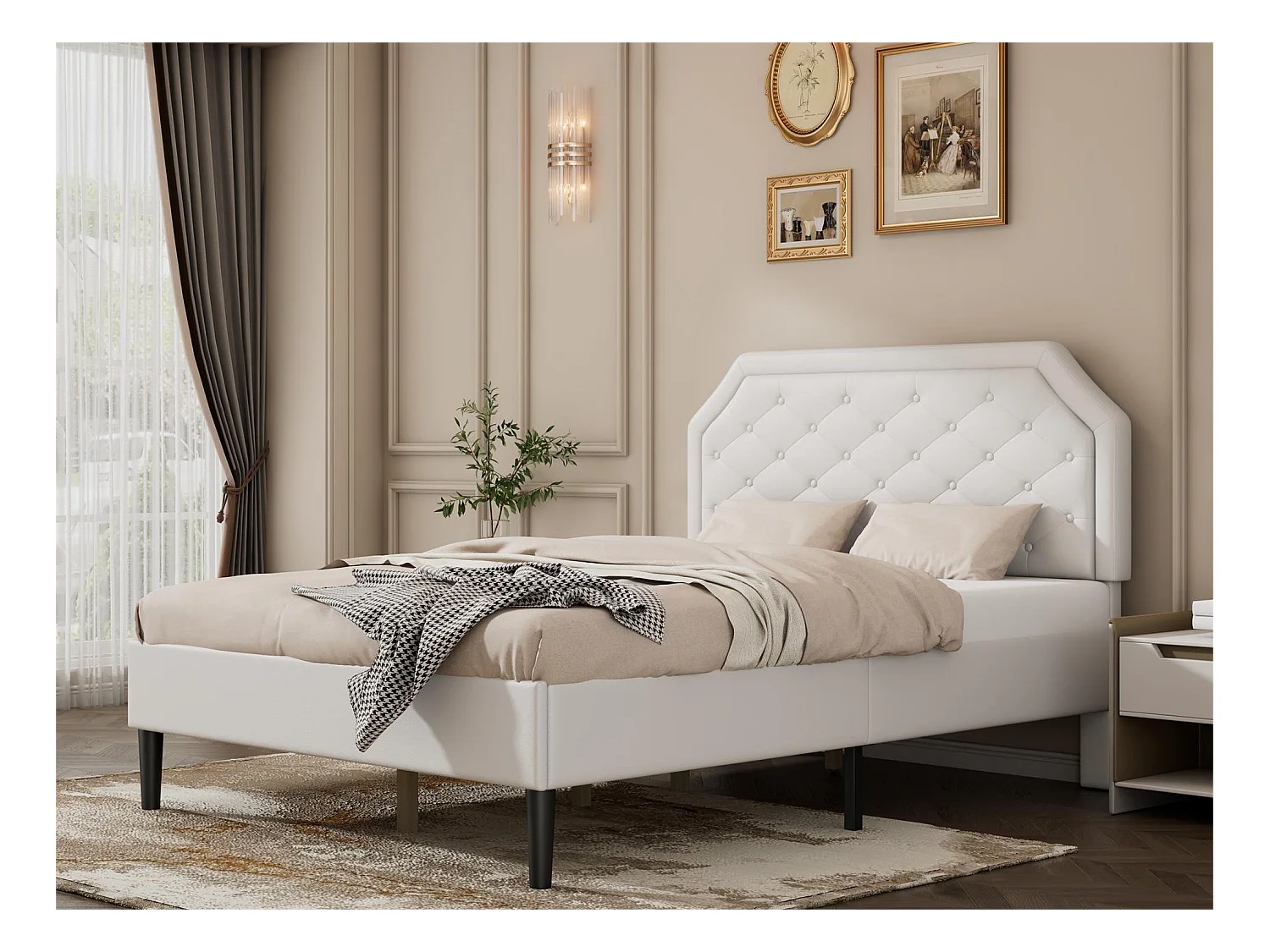 Bett mit Kopfteil – 140 x 200 cm – PU – Lattenrost – Farbe Weiß
