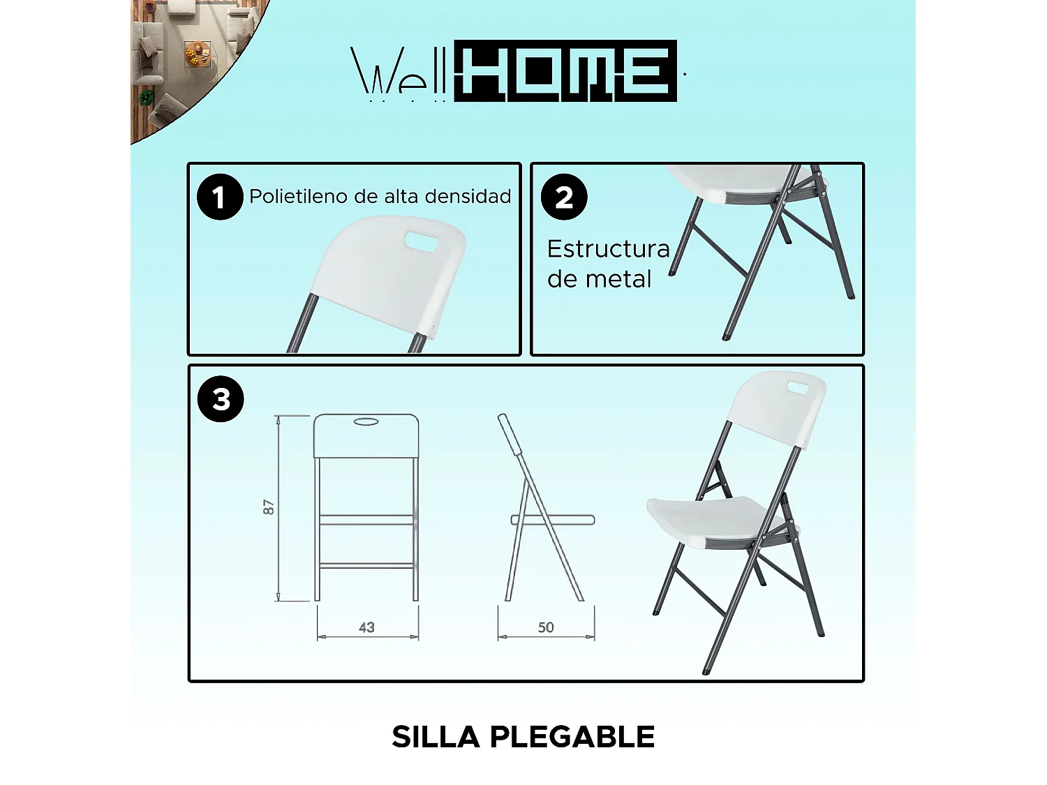 Chaise de restauration avec structure métallique, finition blanche, 45x53x87 cm