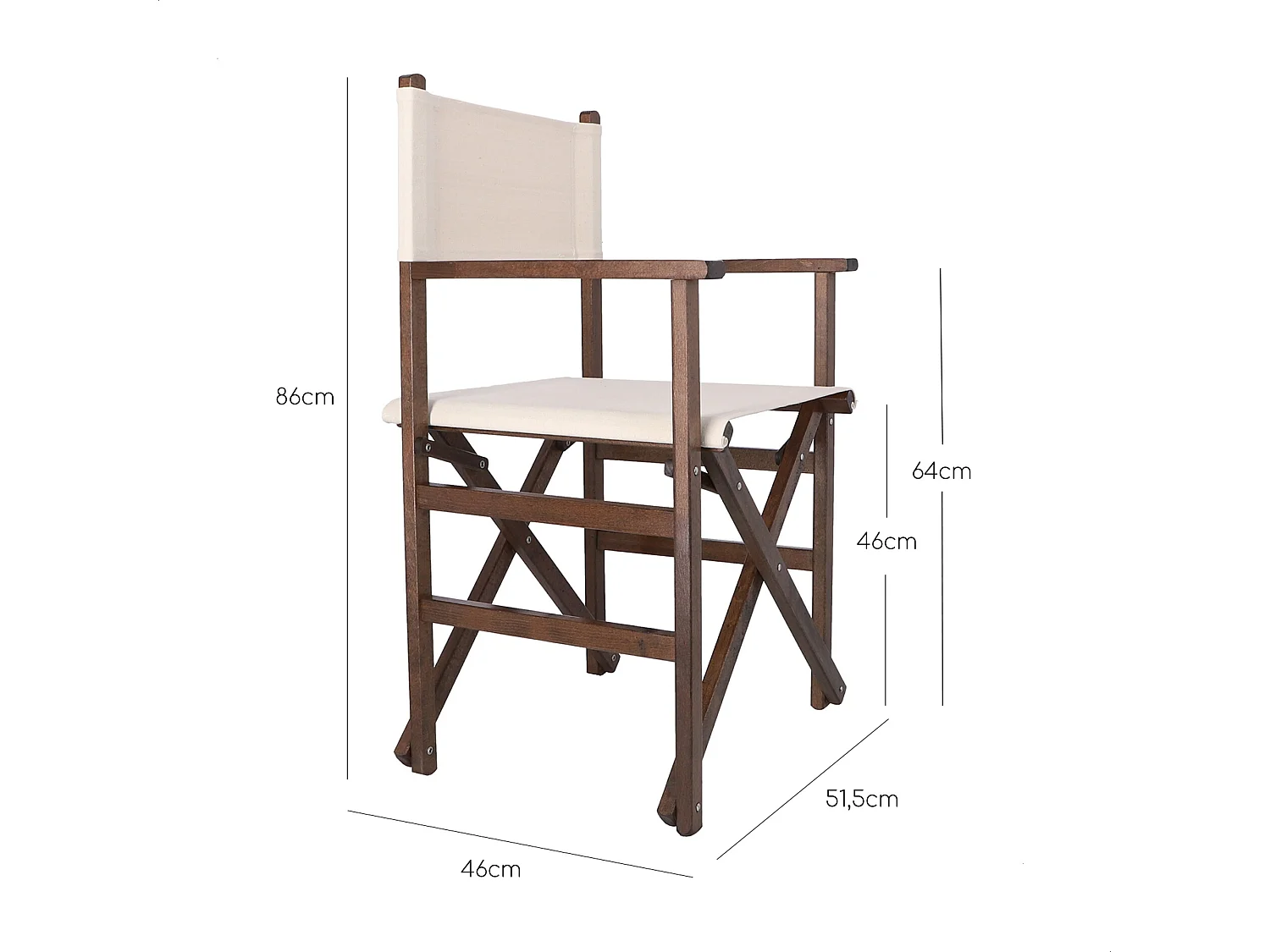 Chaise de réalisateur structure noyer et toile brute, 51x46x86 cm