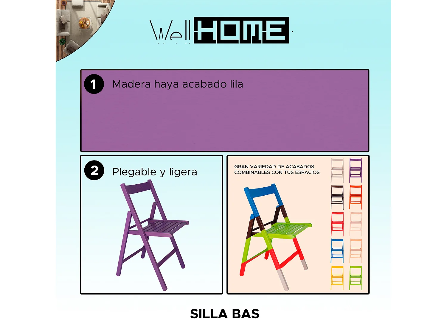Chaise BAS en bois de hêtre, finition lilas, 43x47x79 cm