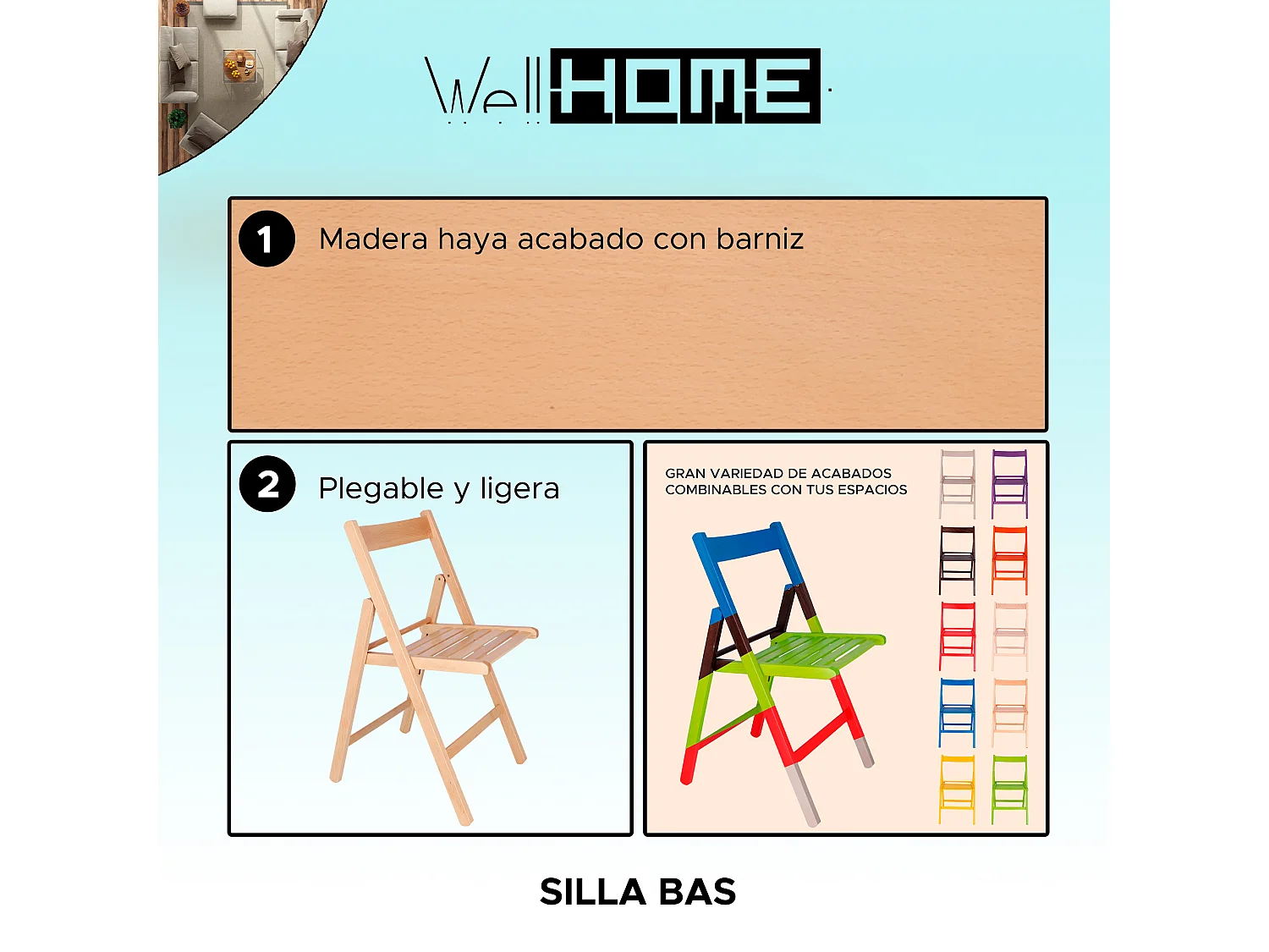 Chaise BAS en bois de hêtre, finition vernis, 43x47x79 cm