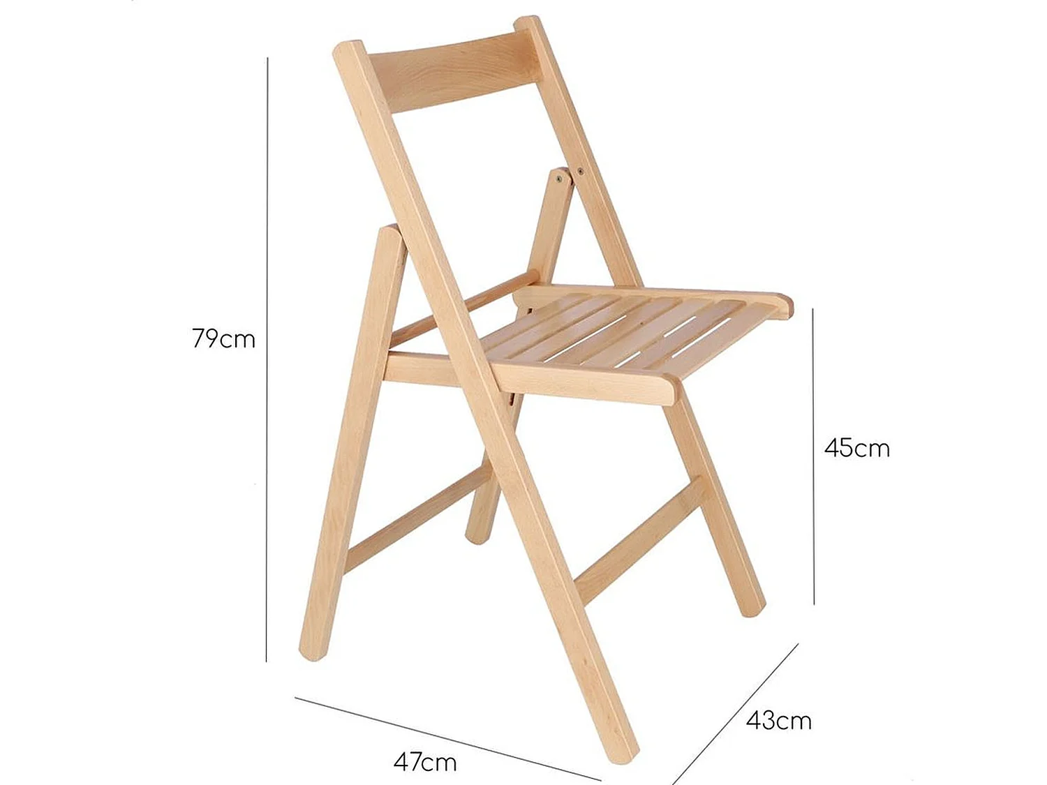 Chaise BAS en bois de hêtre, finition vernis, 43x47x79 cm