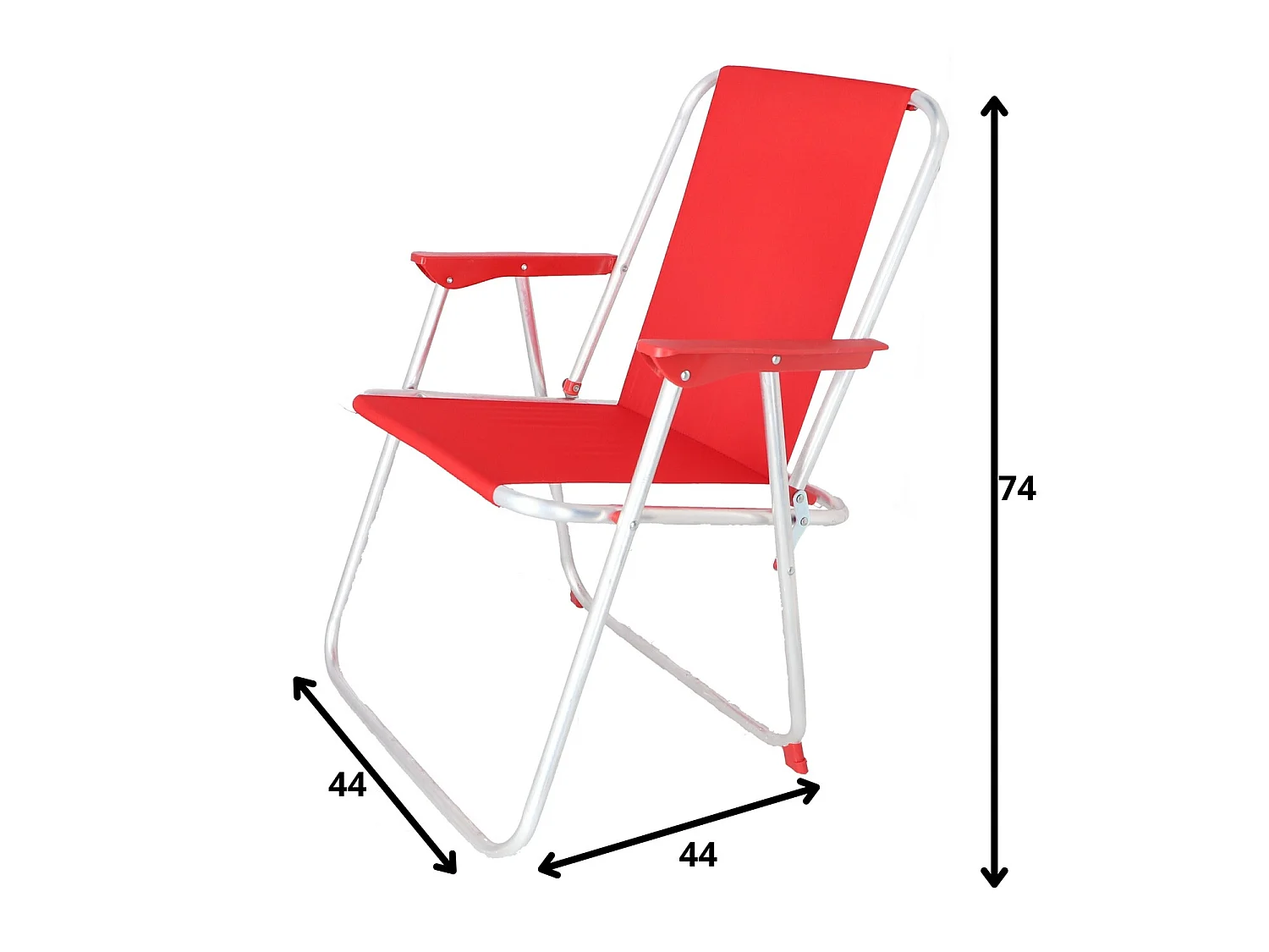 Chaise de plage pliante en métal rouge, 44x44x74 cm