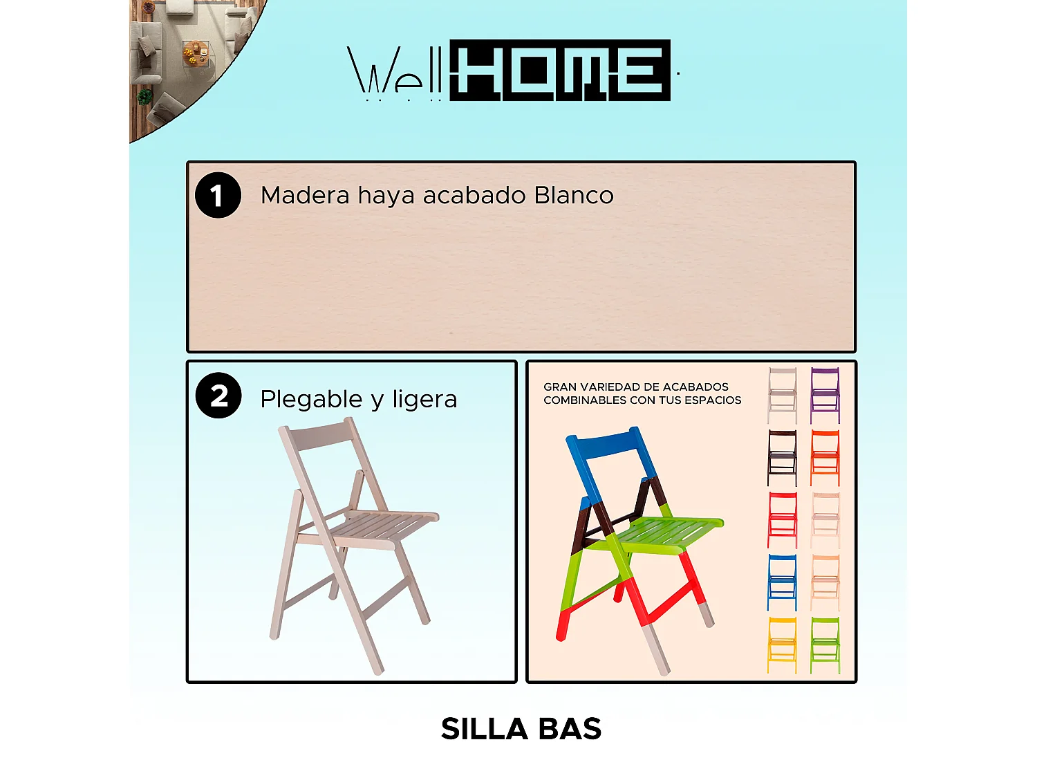 Chaise BAS en bois de hêtre, finition blanche, 43x47x79 cm