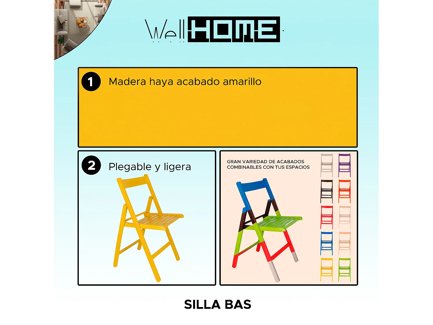 Chaise BAS en bois de hêtre, finition jaune, 43x47x79 cm