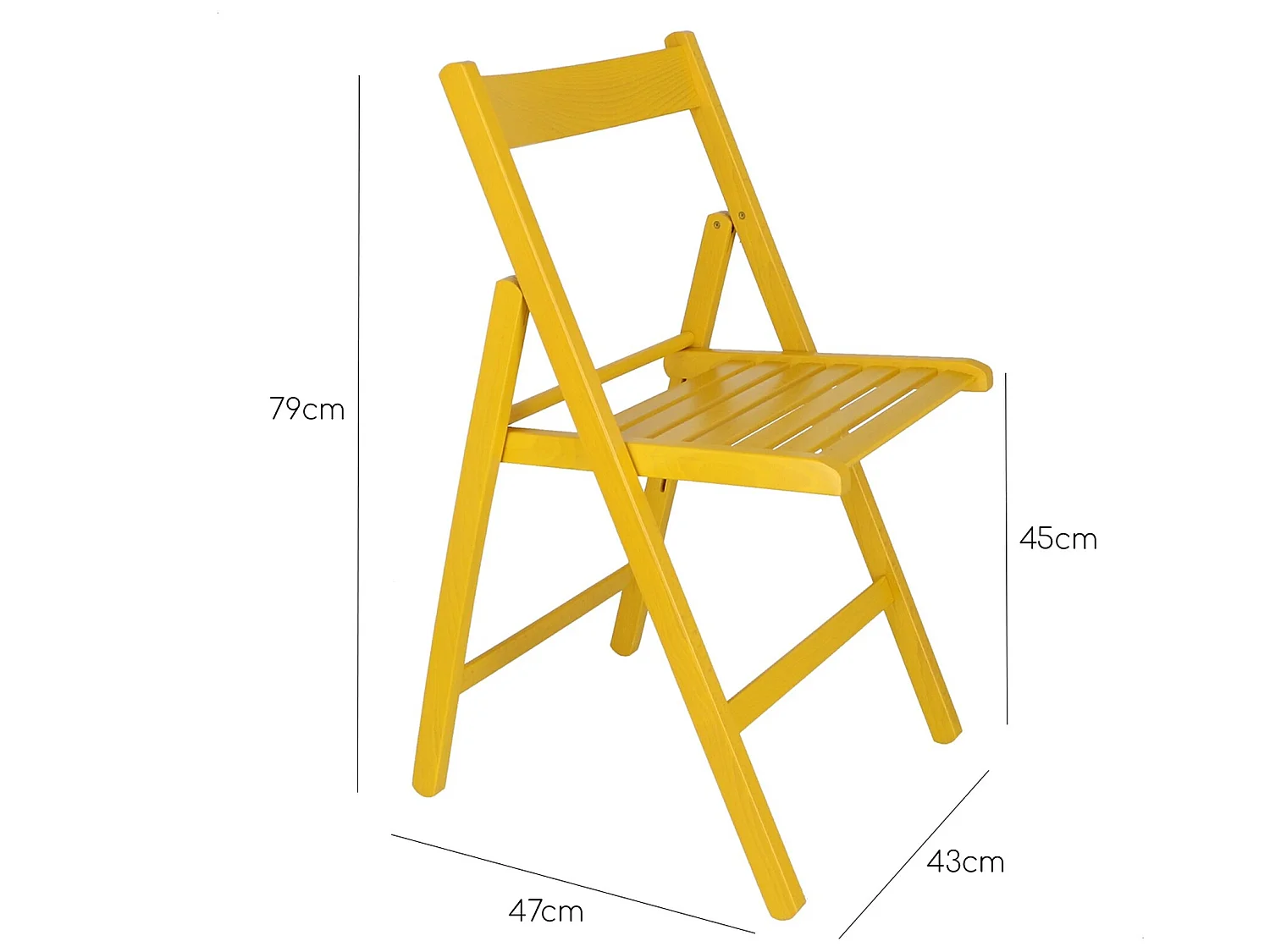 Chaise BAS en bois de hêtre, finition jaune, 43x47x79 cm