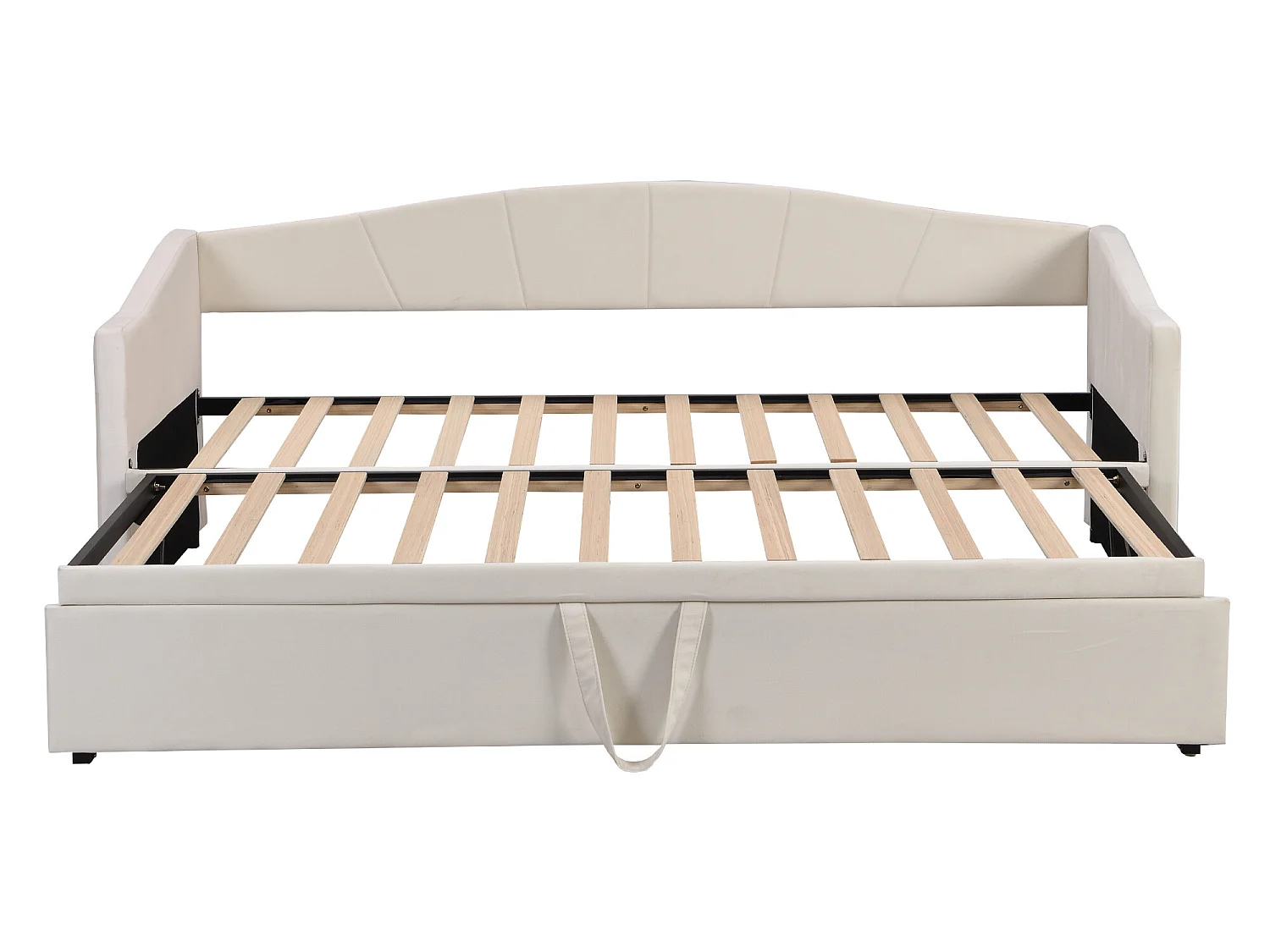 Cama com gavetão - 2 x 90 x 200 cm - veludo - base de ripas - cor bege