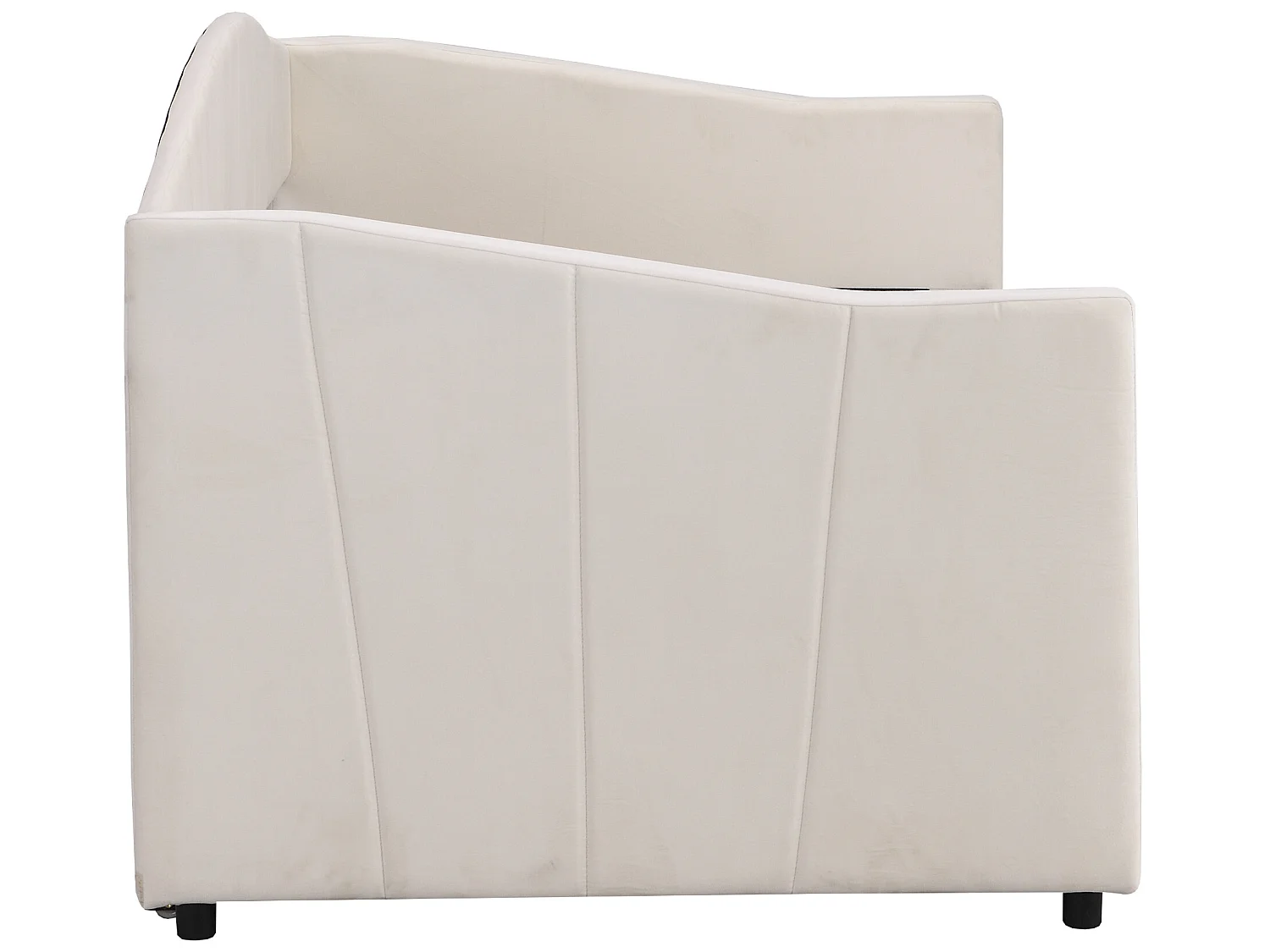 Cama com gavetão - 2 x 90 x 200 cm - veludo - base de ripas - cor bege