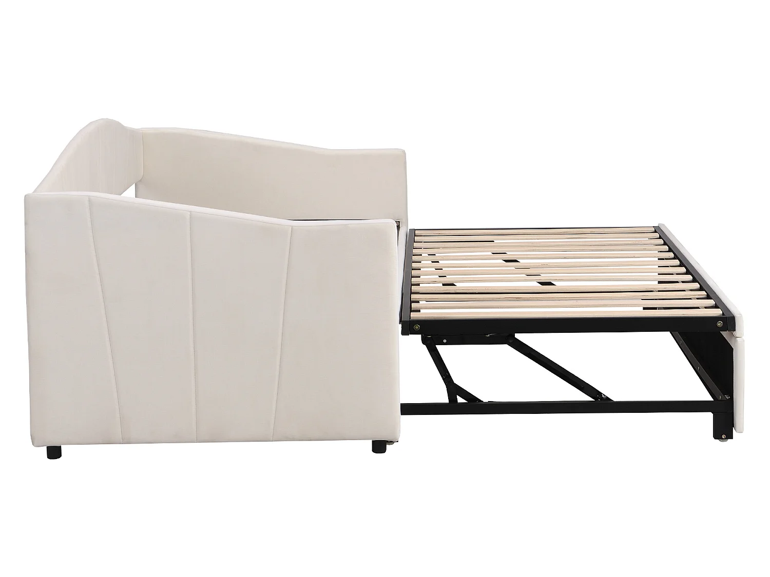 Cama com gavetão - 2 x 90 x 200 cm - veludo - base de ripas - cor bege