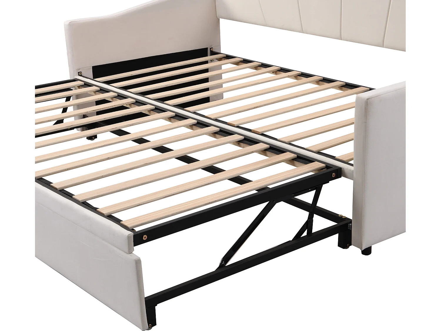 Cama com gavetão - 2 x 90 x 200 cm - veludo - base de ripas - cor bege