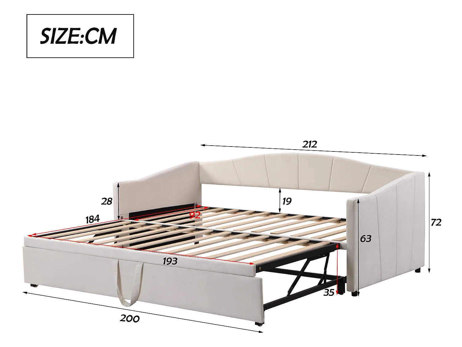 Łóżko wysuwane - 2 x 90 x 200 cm - aksamit - stelaż z listew - kolor beżowy