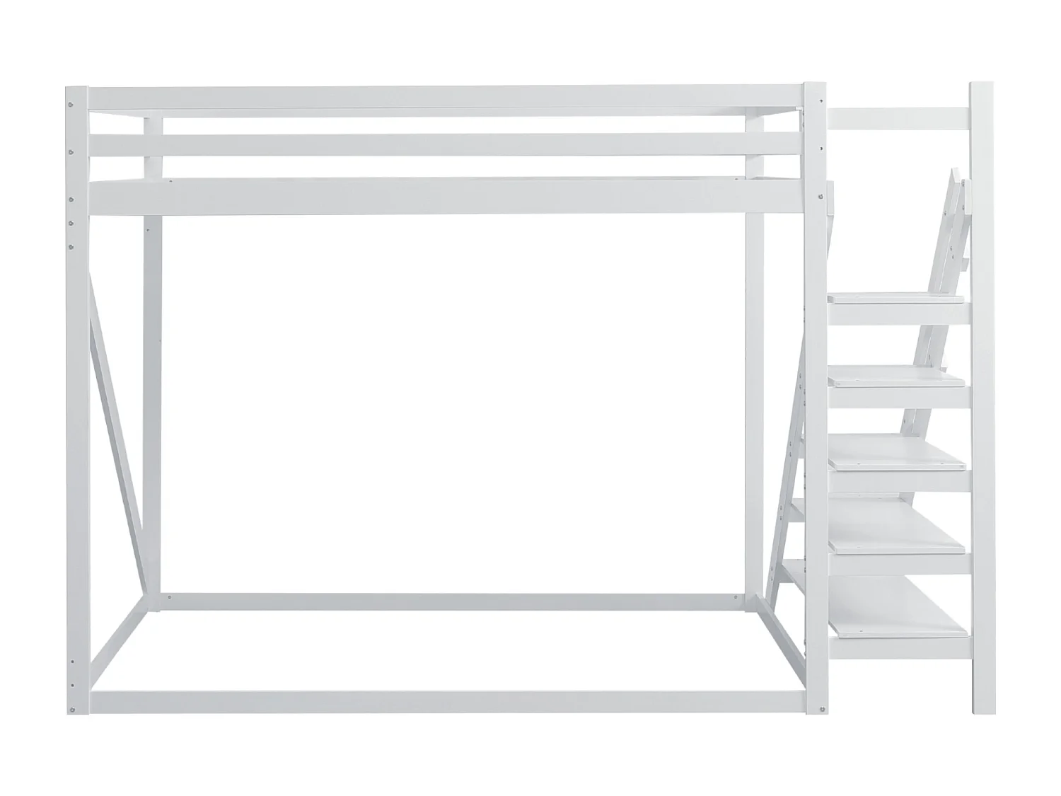 Łóżko piętrowe - 2 x 140 x 200 cm - stopnie i stelaż - drewno lite + płyta MDF - kolor biały