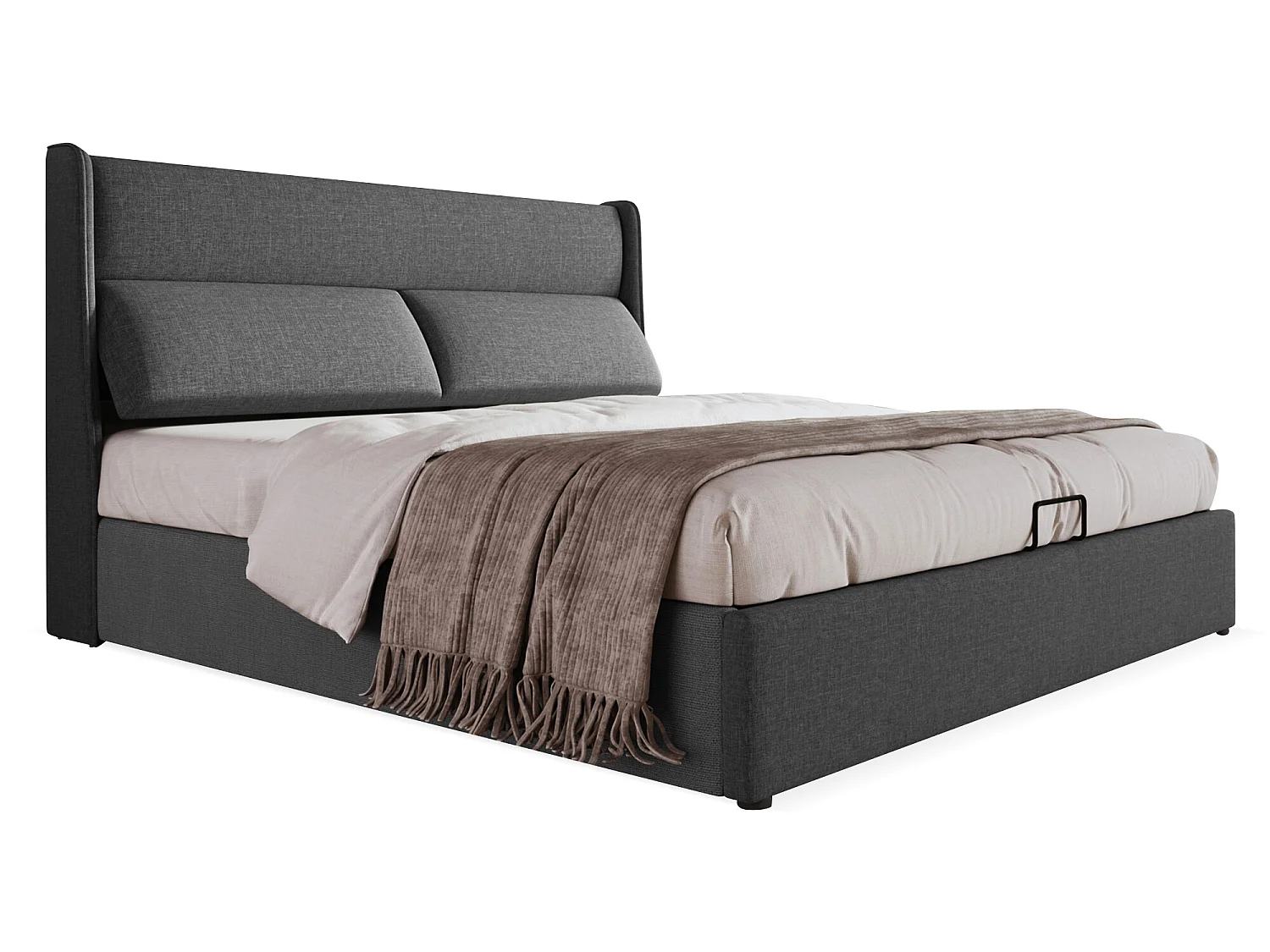 Letto contenitore con testiera regolabile - 160 x 200 cm - tessuto lino - rete a doghe - colore grigio