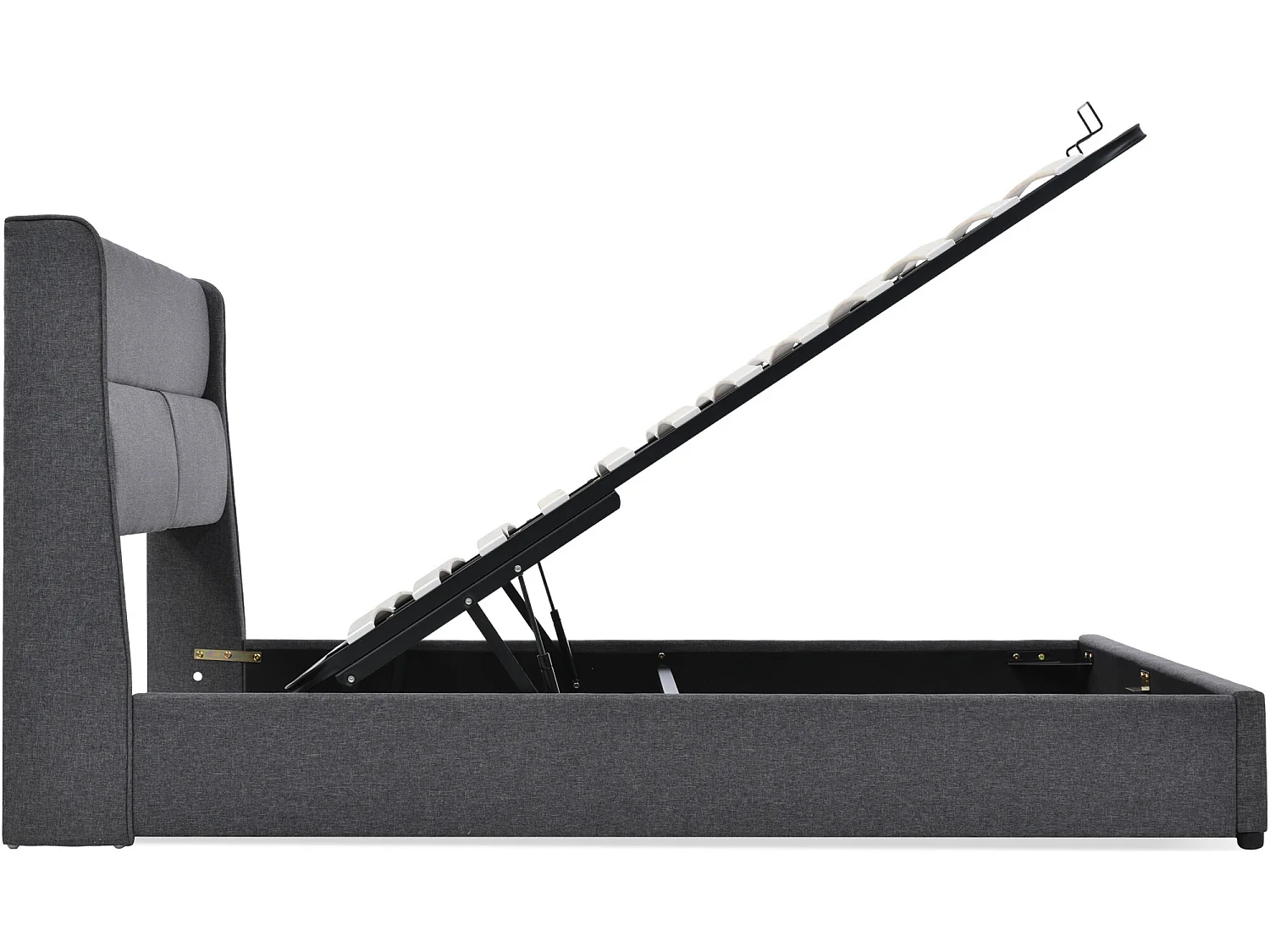 Lit coffre avec appuie-têtes réglables - 160 x 200 cm - tissu lin - sommier à lattes - coloris gris