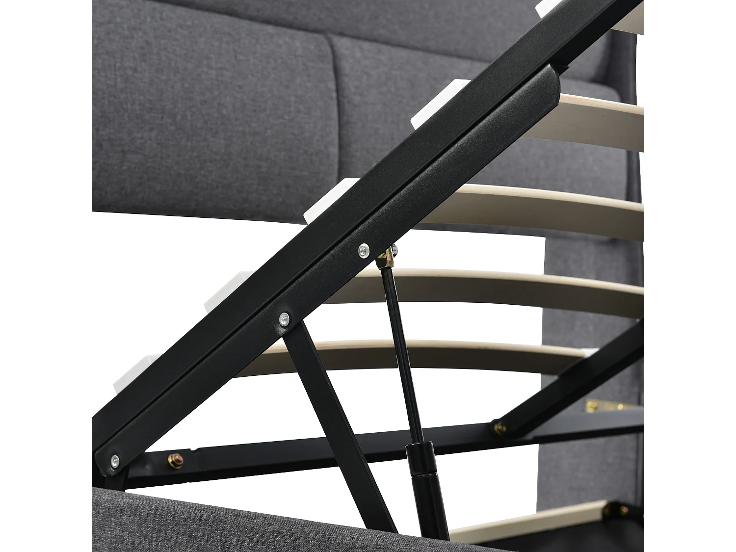 Lit coffre avec appuie-têtes réglables - 160 x 200 cm - tissu lin - sommier à lattes - coloris gris