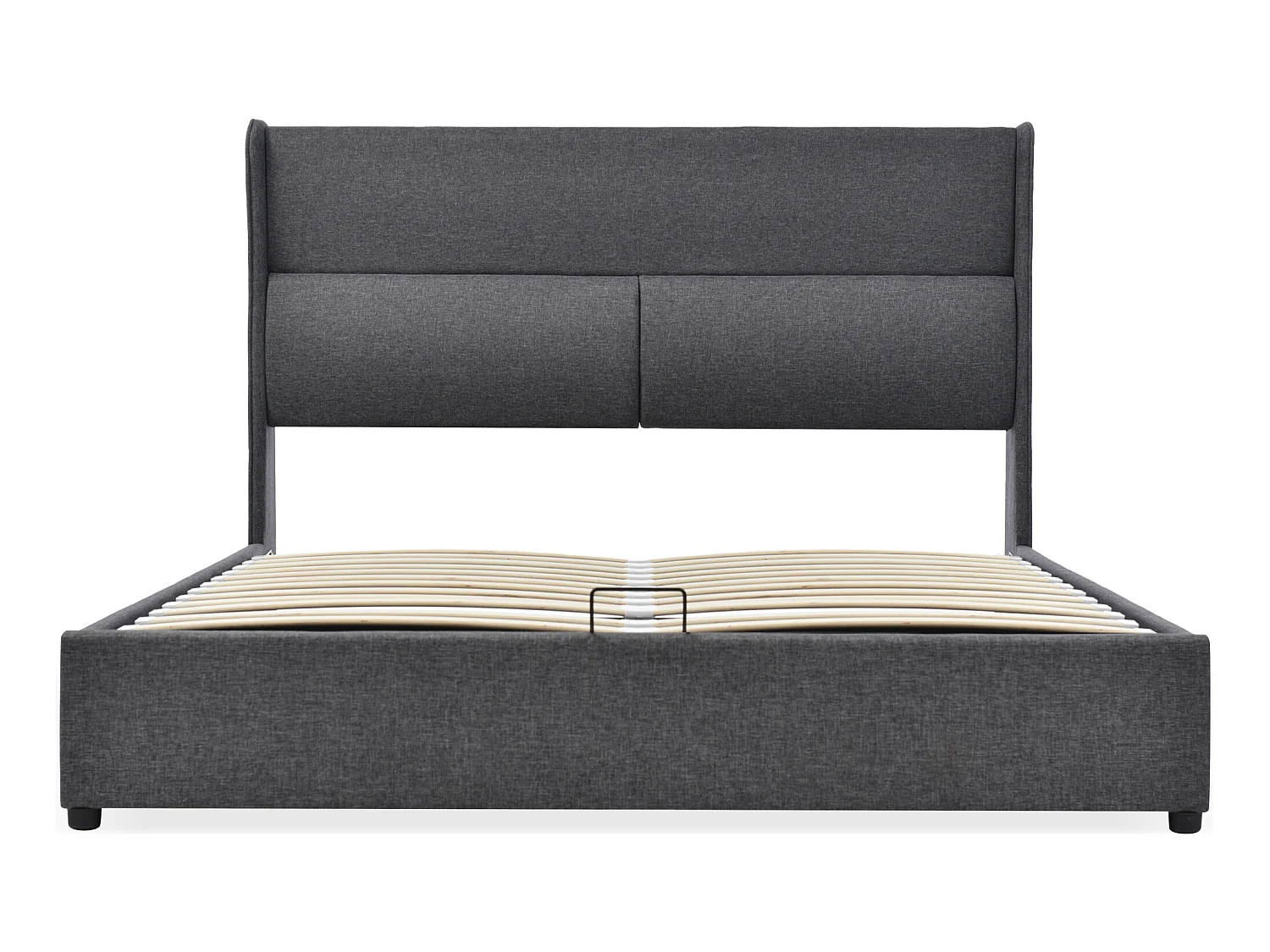 Bett mit Stauraum und verstellbaren Kopfstützen – 180 x 200 cm – Leinenstoff – Lattenrost – graue Farbe