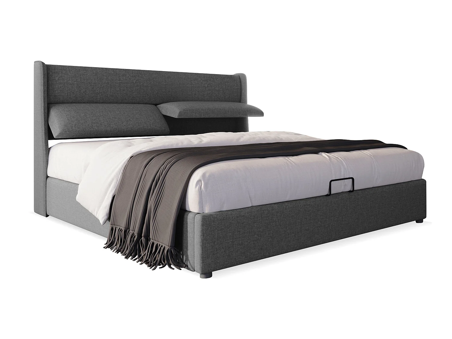 Bett mit Stauraum und verstellbaren Kopfstützen – 180 x 200 cm – Leinenstoff – Lattenrost – graue Farbe