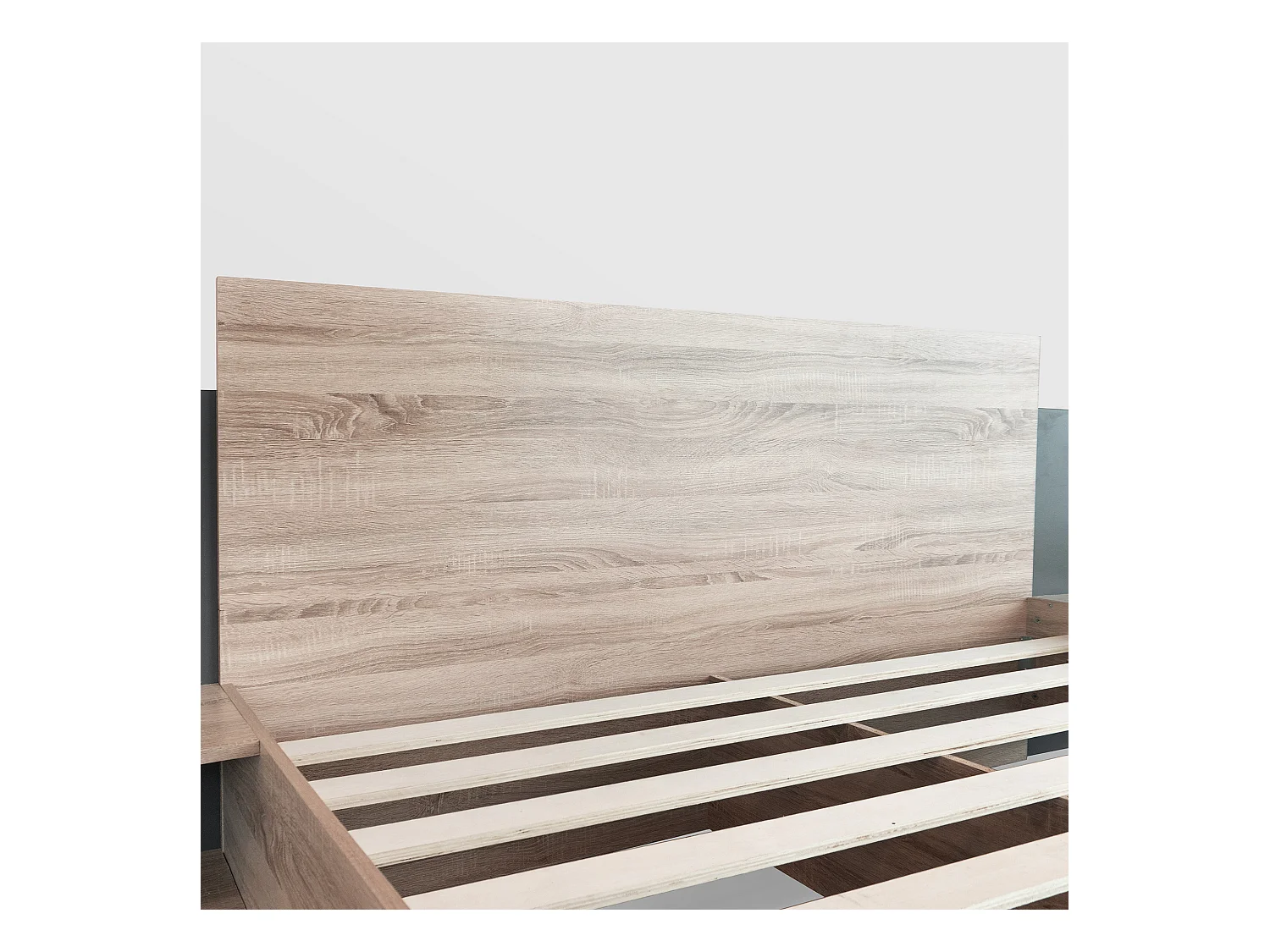 Bedset met nachtkastjes 160 x 200 cm + Boxspring - massief hout - Kleuren: Naturel en antraciet