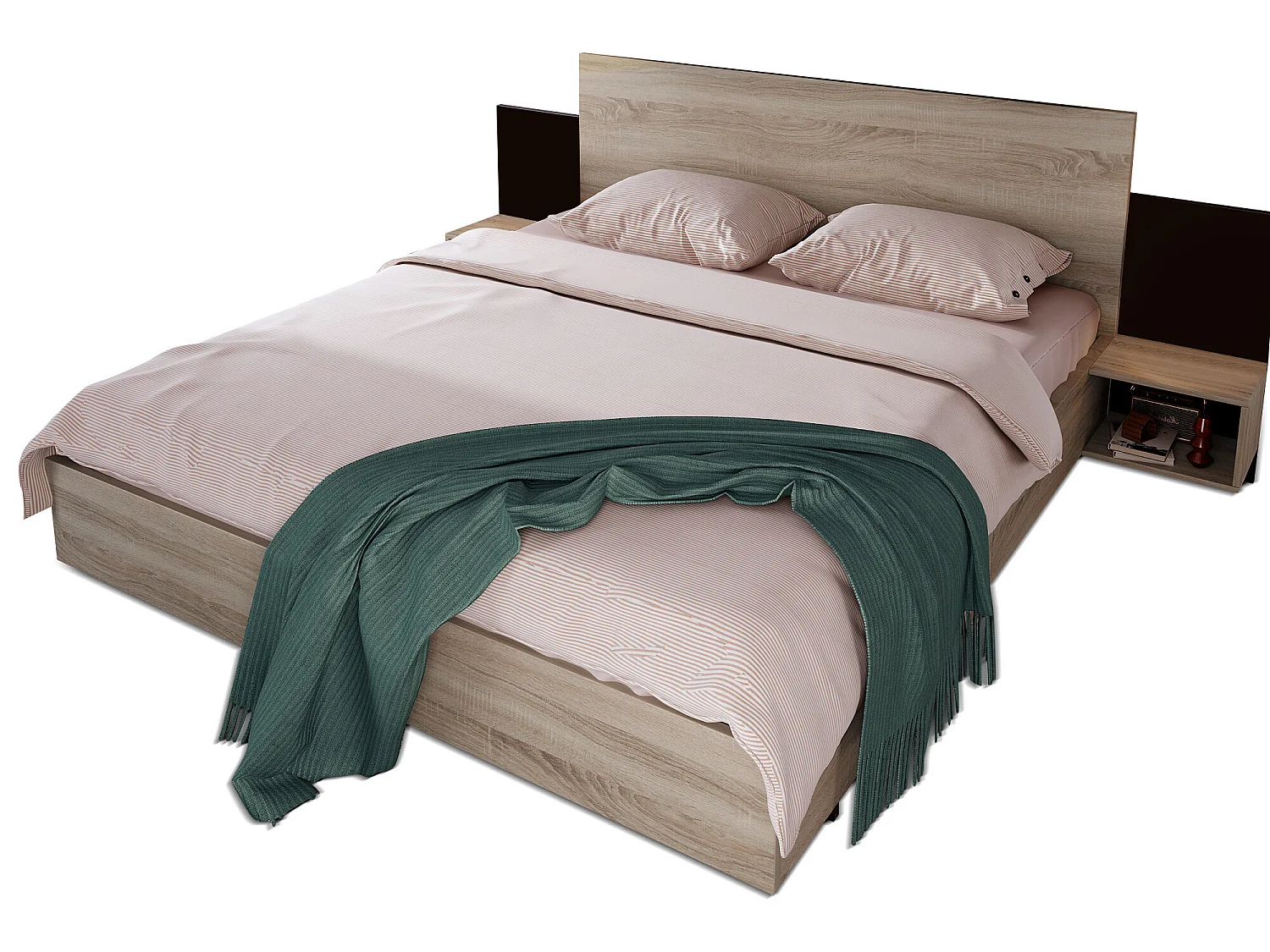 Ensemble lit avec chevets 160 x 200 cm + Sommier - bois massif - Coloris : Naturel et anthracite