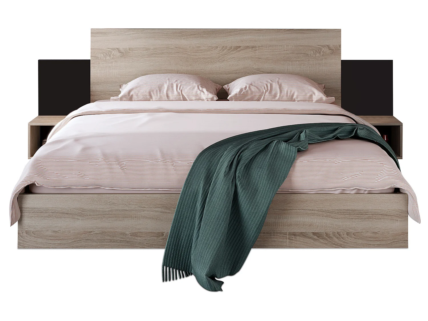 Ensemble lit avec chevets 160 x 200 cm + Sommier - bois massif - Coloris : Naturel et anthracite