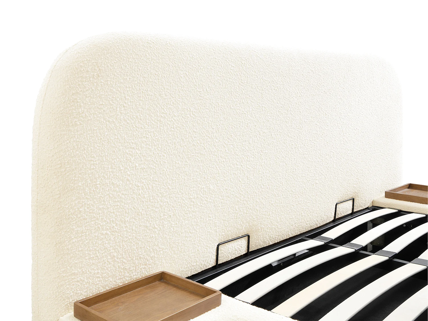 Lit coffre 160 x 200 cm avec chevets - Tissu bouclette - Blanc - ESTERIA de Maison Céphy