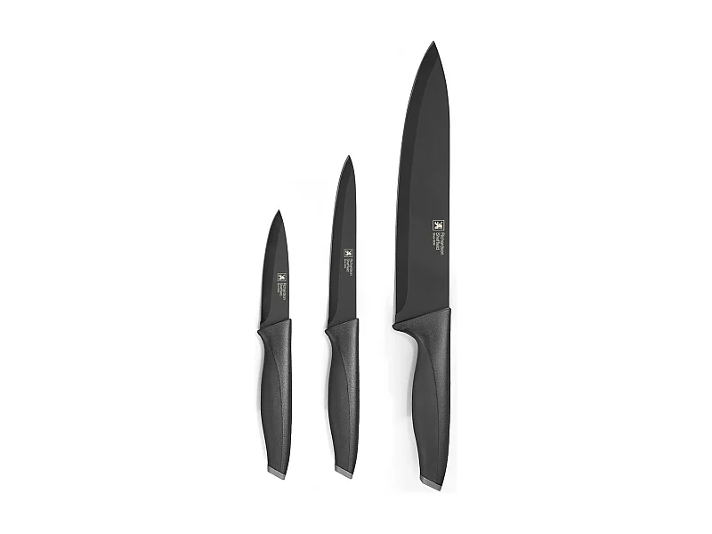 Advantage Noir - Set 3 couteaux lames PVD noir : Office, Utile et Chef