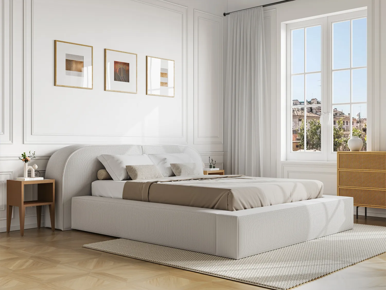 Lit coffre 160 x 200 cm - Velours côtelé - Crème - LIRABA de Maison Céphy