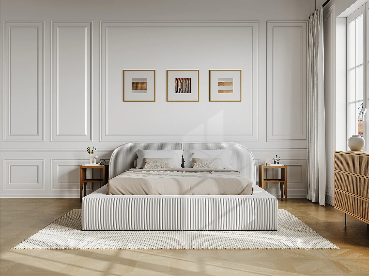 Cama com espaço de arrumação 180x200 cm veludo canelado cor creme - LIRABA de Maison Céphy