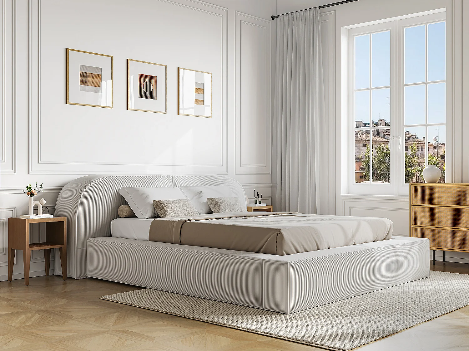 Lit coffre 180 x 200 cm - Velours côtelé - Crème - LIRABA de Maison Céphy