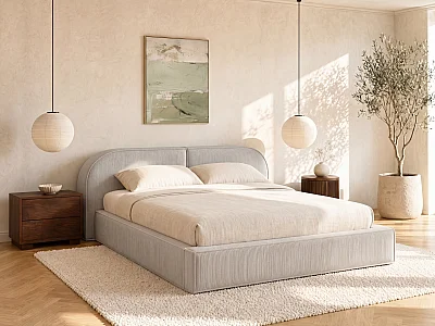 Lit coffre 180 x 200 cm - Velours côtelé - Crème - LIRABA de Maison Céphy