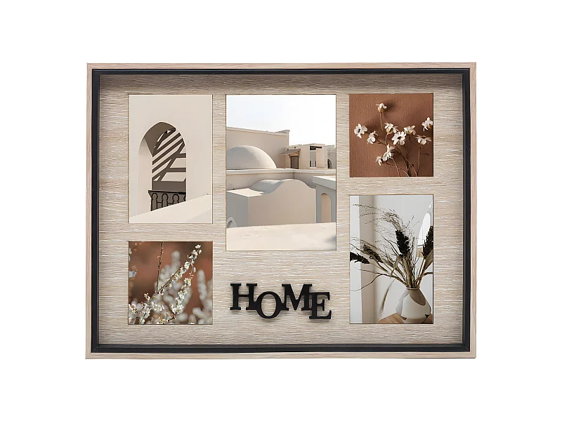 Pêle-mêle Multivues 5 Photos en bois avec déco HOME 41.5 x 31.8 cm