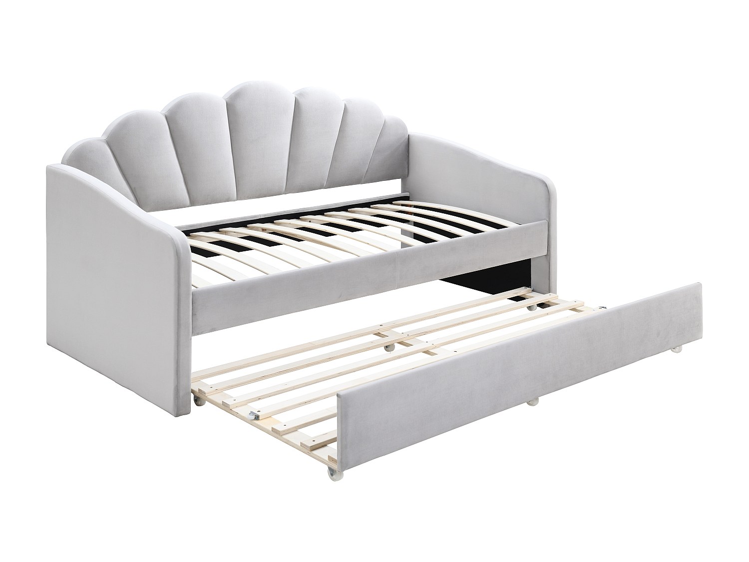 Ausziehbett Muschelform - 2 x 90 x 190 cm - Samt - Hellgrau - ELUSIA günstig online kaufen