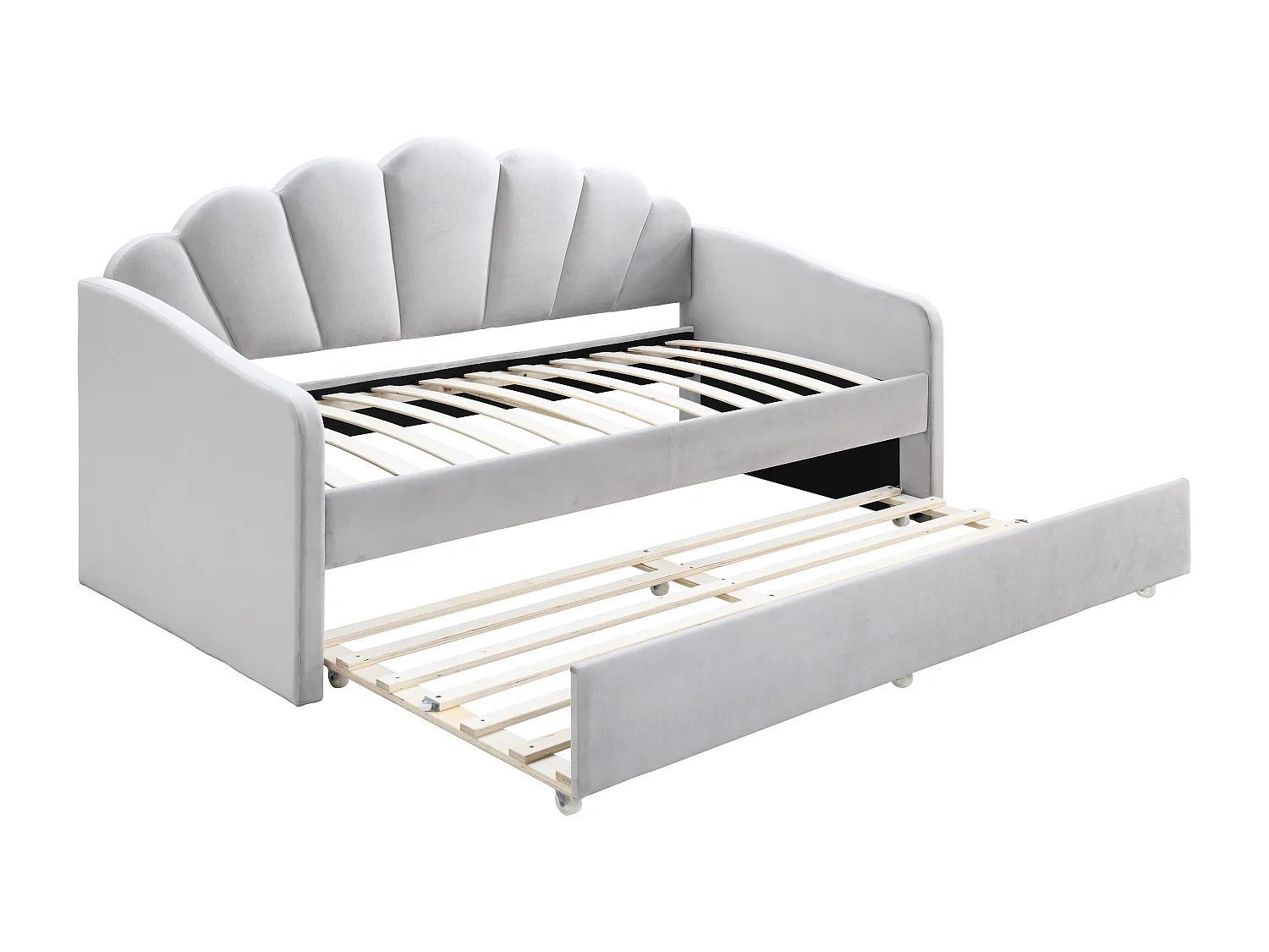 Ausziehbett Muschelform - 2 x 90 x 190 cm - Samt - Hellgrau - ELUSIA